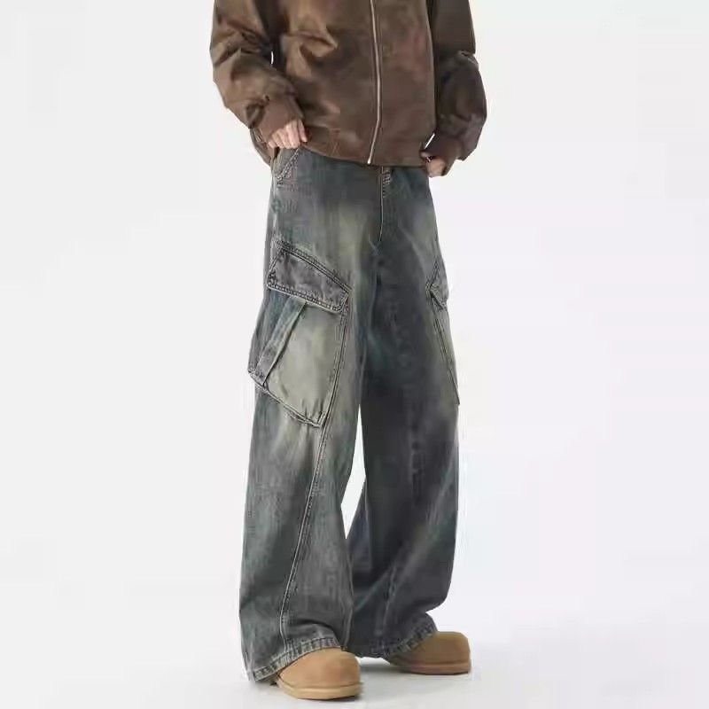 Japanese Brand Retro washed men's straight loose workwear casual jeans Size US 32 / EU 48 - 2 Thumbnail