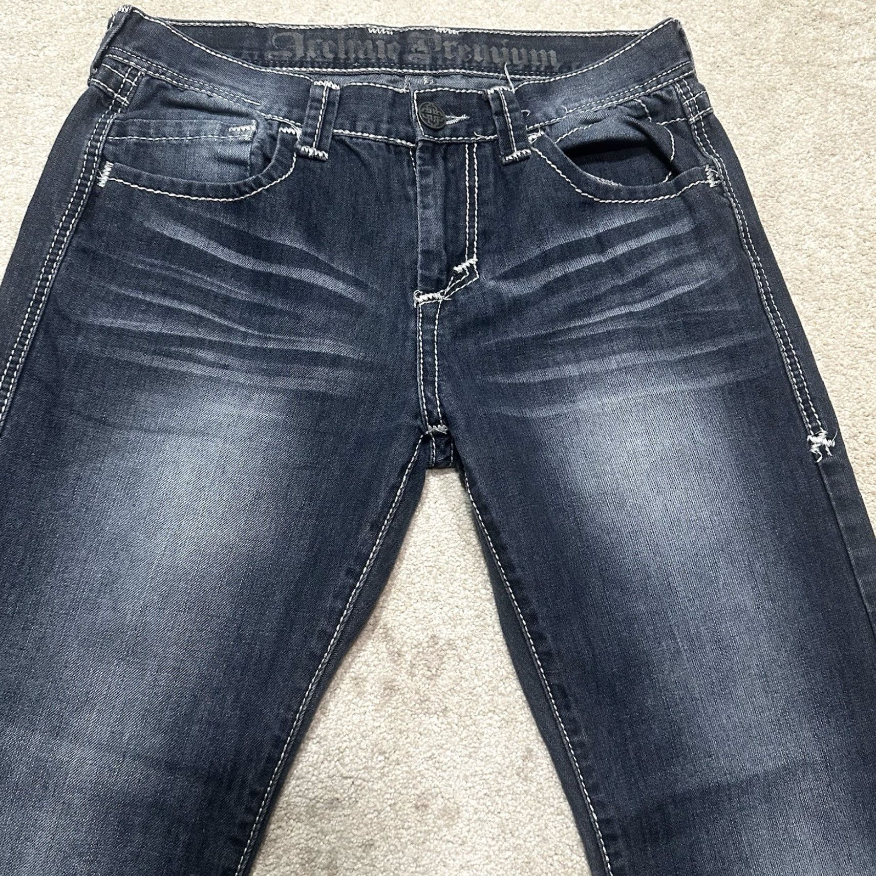 Denime Archaic Premium Jeans Mens 32x32 Denim Blue Embroidered Le Fleur Distressed 5-Pocket Regular Fit Jeans Men Size US 32 / EU 48 - 4 Thumbnail