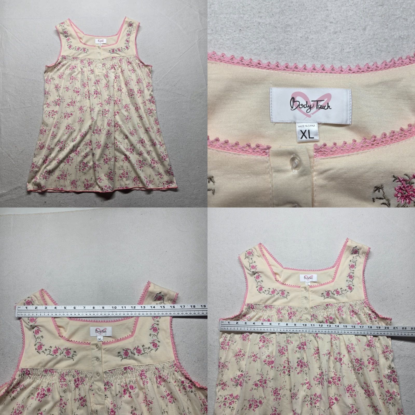 Vintage Body Touch Pajama Set Shirt Women XL Ivory Floral Pattern Sleep Set Flowers 90s (not applicable) Size ONE SIZE - 8 Thumbnail