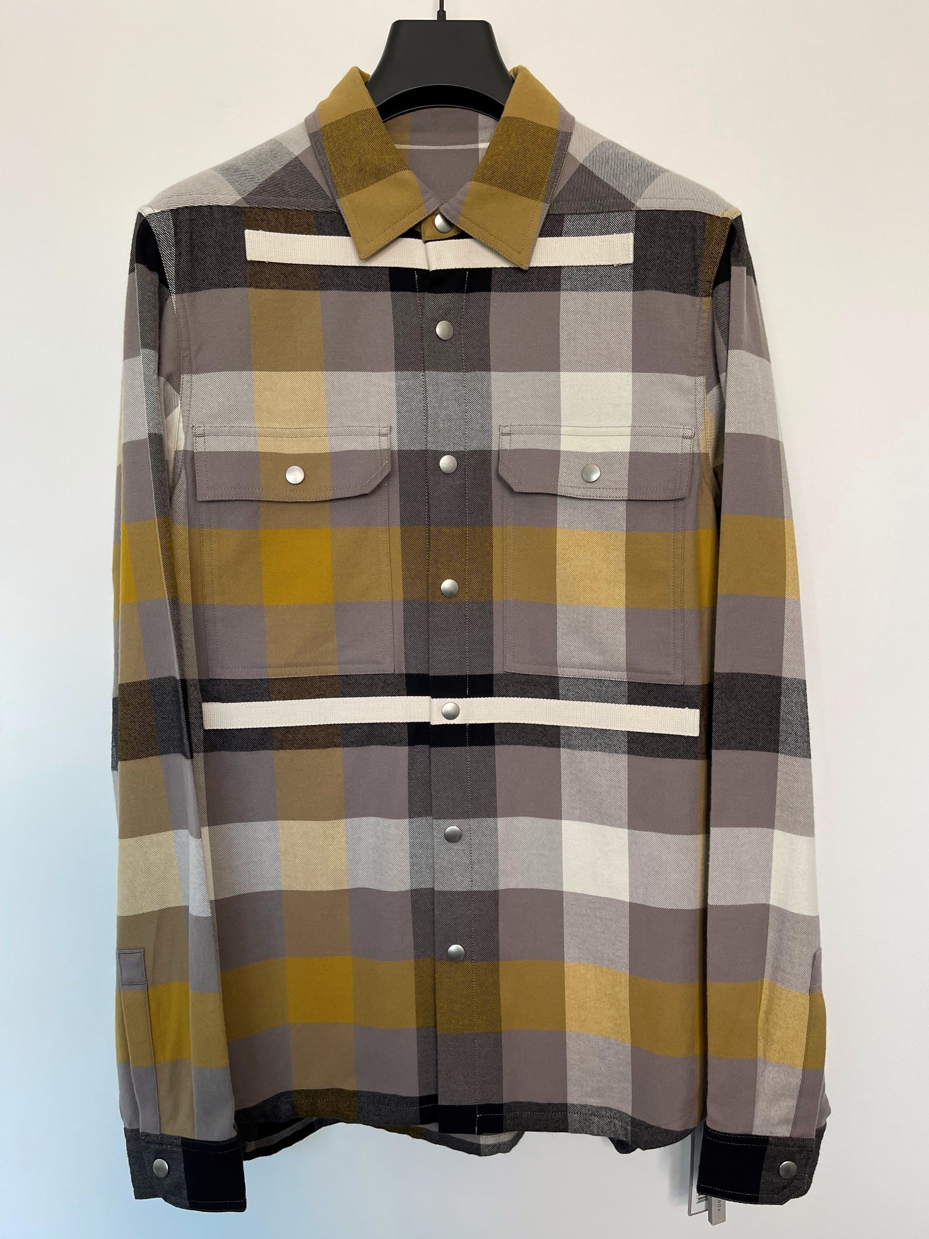 image of Rick Owens Last! Eu48 Plaid Flannel Outershirt Jacket Ss22 Fogachine in Dust, Men's (Size Medium)