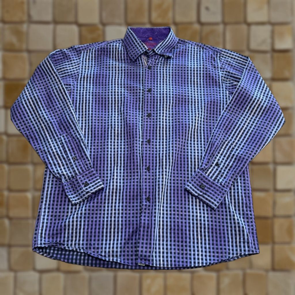 Vintage VINTAGE Lucklana Men’s Shirt Long Sleeve Button Down Sz XL Cotton Purple Check 80s Retro Mens Size US XL / EU 56 / 4 - 1 Thumbnail