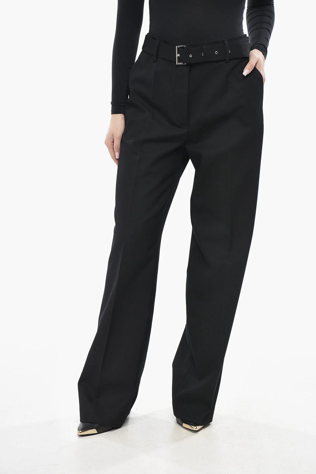 Prada og1mm0426 Gabardine Palazzo Pant in Black Size 28" / US 6 / IT 42 - 1 Thumbnail