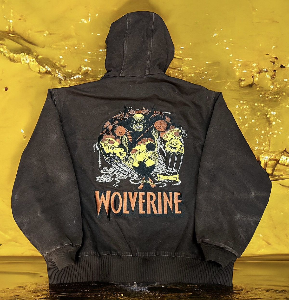 Image of Vintage Carhartt Coat Super Wolverine Marvel X-Men in Black, Men's (Size 2XL)