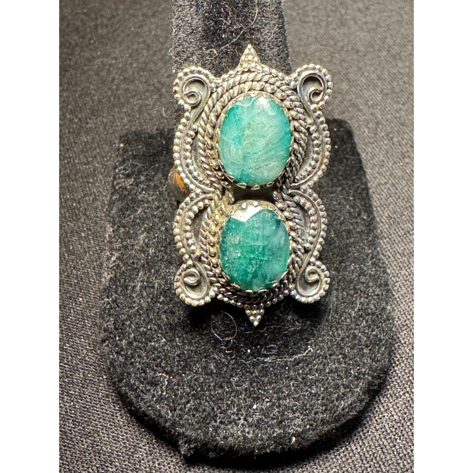 Other Vintage 925 Sterling Silver Double Jadeite Ring Size 7 Size ONE SIZE - 1 Thumbnail
