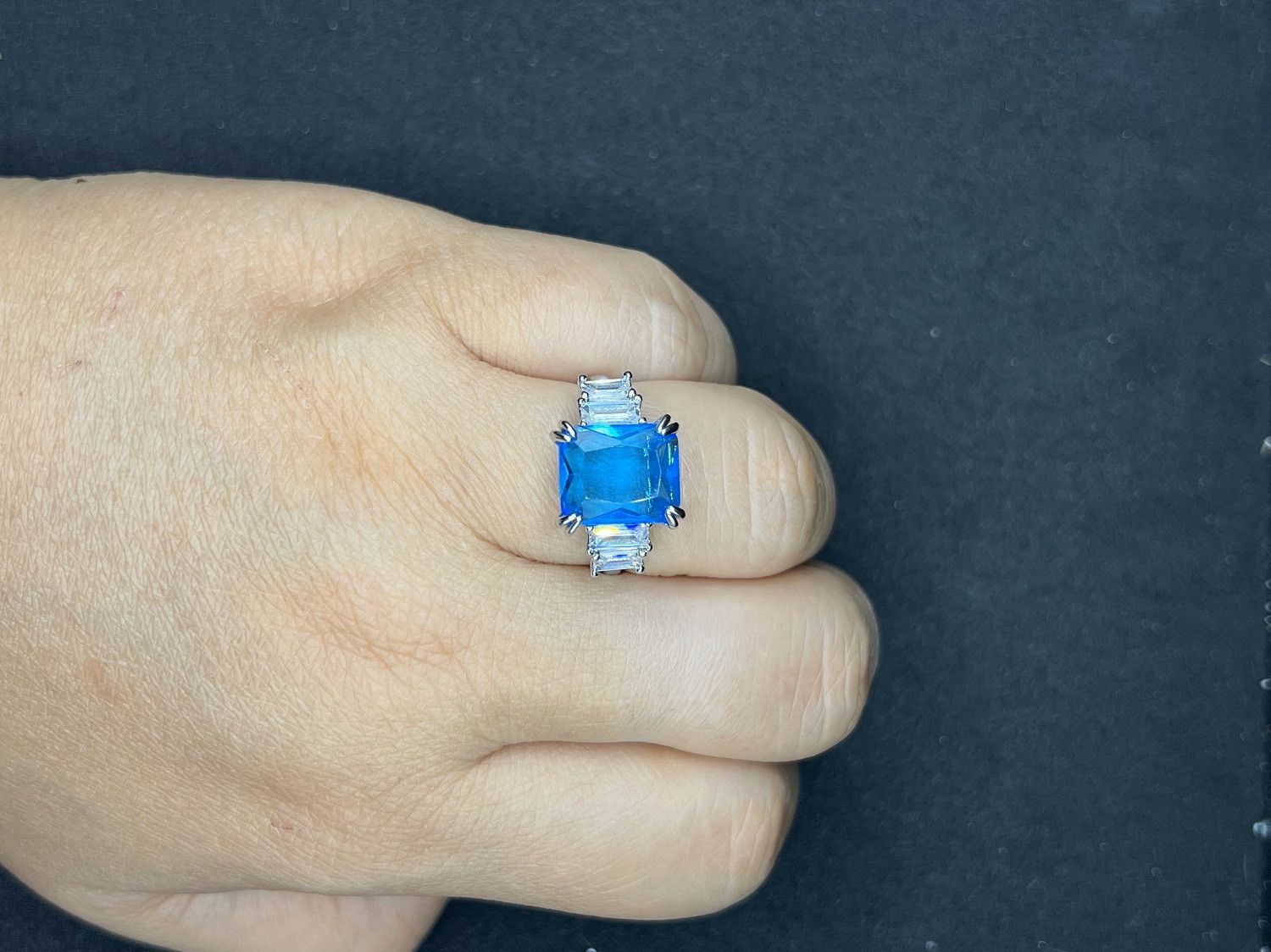 Jewelry Square Blue Cz Silver Ring - Size 8 Size ONE SIZE - 4 Thumbnail