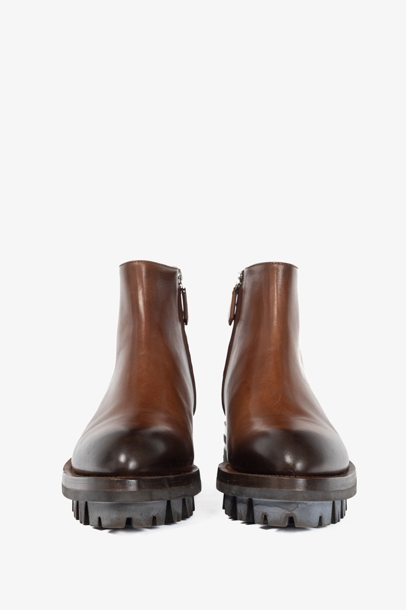 Prada Prada Brown Leather Zip Ankle Boots Size US 10 / IT 40 - 2 Thumbnail