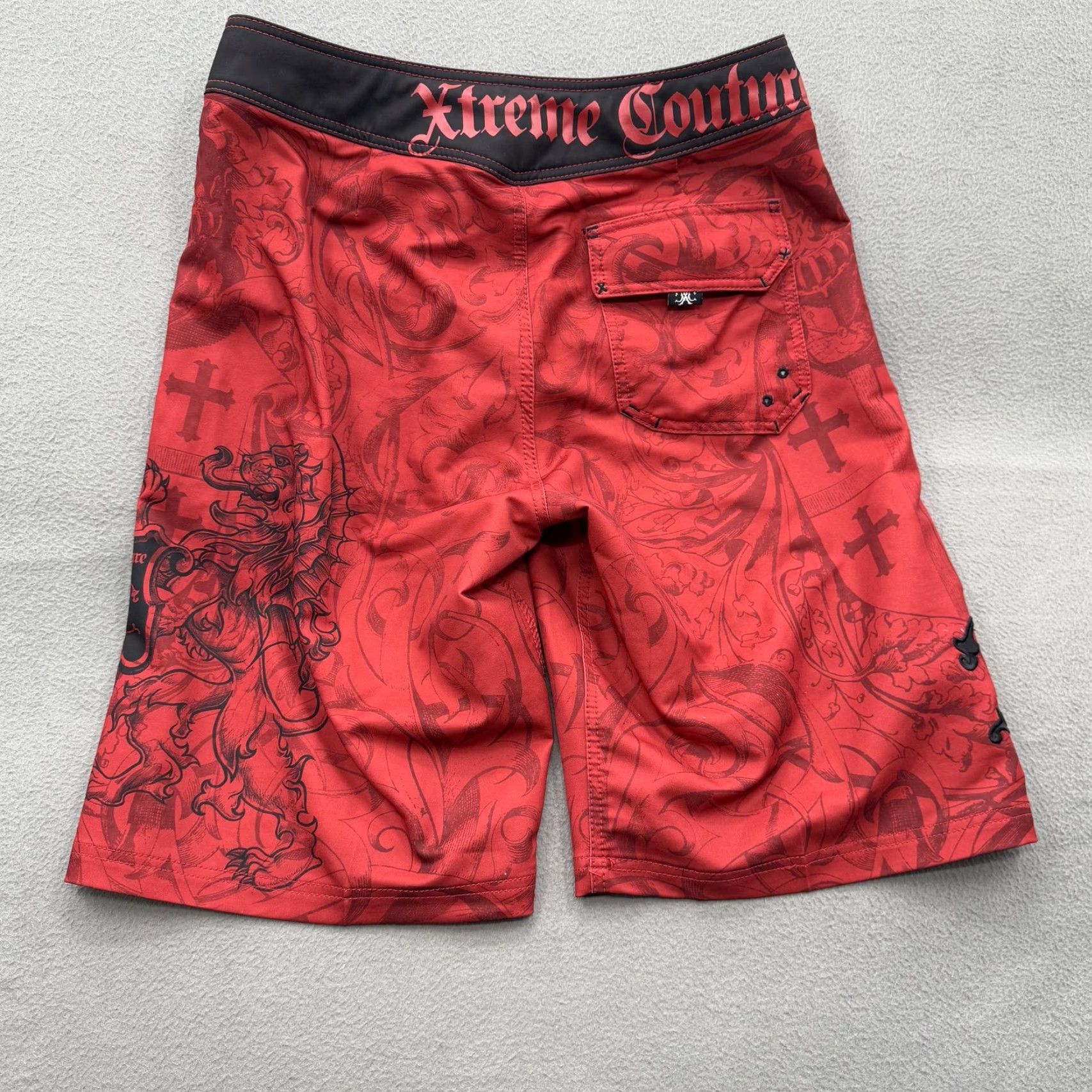 Vintage Xtreme Couture Board Shorts Mens 32 Red Black Quick Dry Surf Gothic Lion XC Cross Size US 32 / EU 48 - 2 Thumbnail