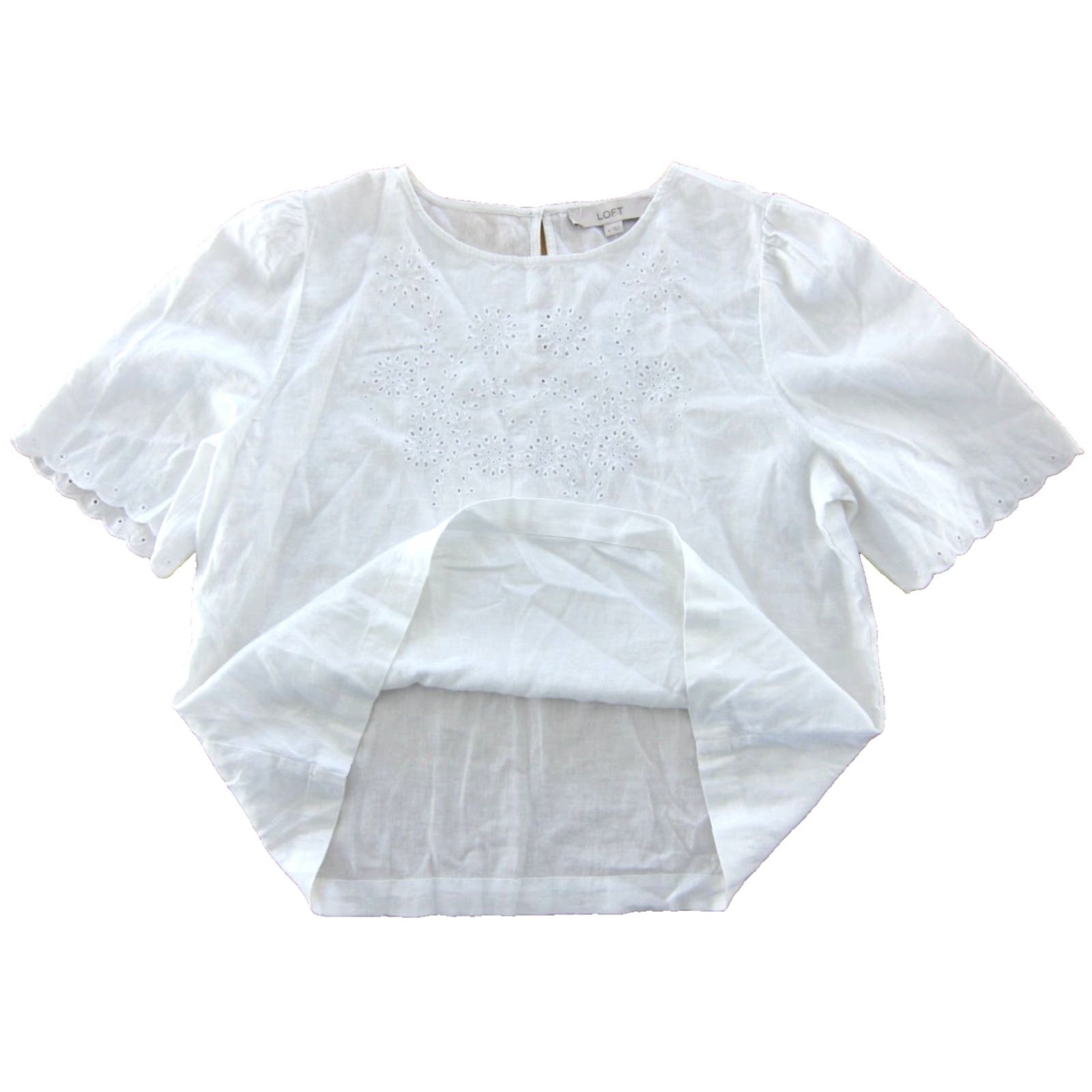 Ann Taylor NWT Ann Taylor Loft Linen White Short Sleeve Classic Blouse Woman Medium Size M / US 6-8 / IT 42-44 - 5 Thumbnail