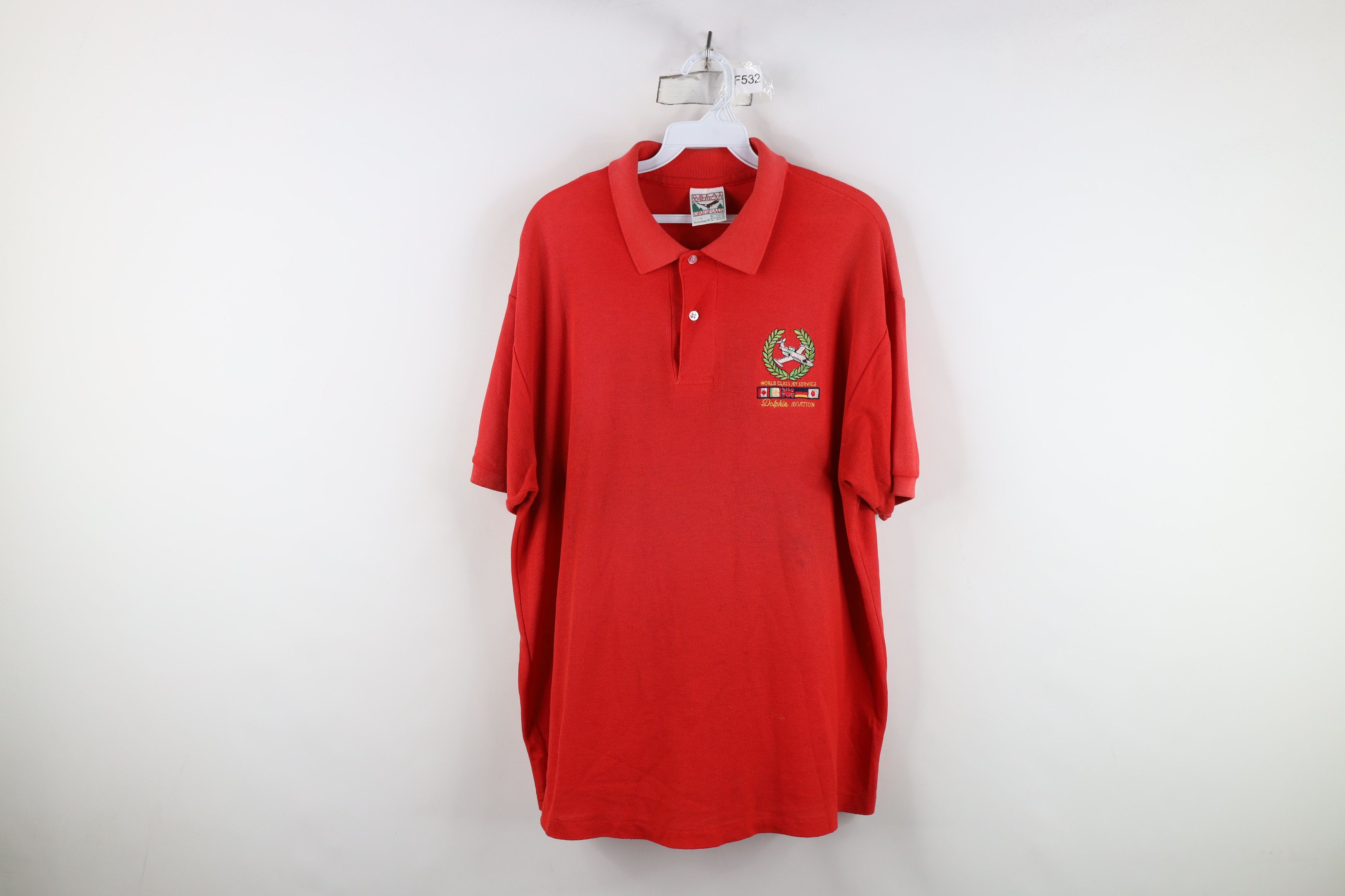 Vintage Vintage 80s 90s Dolphin Aviation Jet Service Polo Shirt Red Size US L / EU 52-54 / 3 - 1 Thumbnail