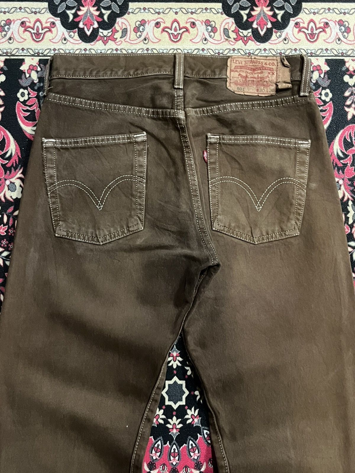 Levi's ⚡️Vintage⚡️Y2K Levis 501 Buttonfly Brown Wash Distressed Jeans Size US 30 / EU 46 - 9 Thumbnail