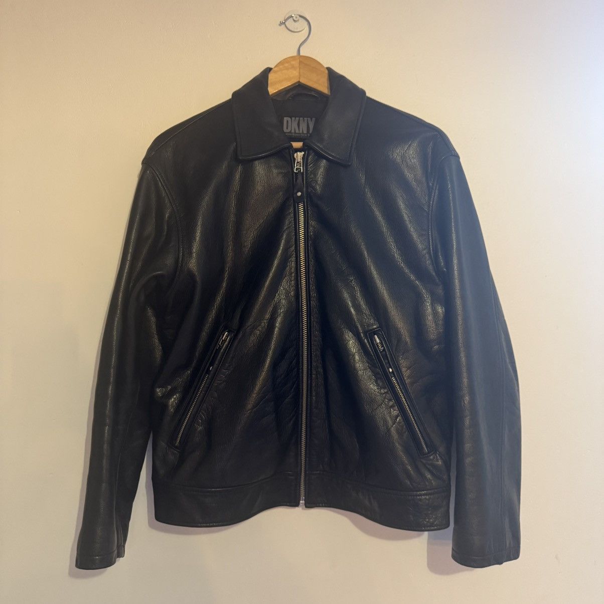 DKNY 90s DKNY Donna Karan Leather Jacket Black Collared Zip Size US M / EU 48-50 / 2 - 1 Thumbnail