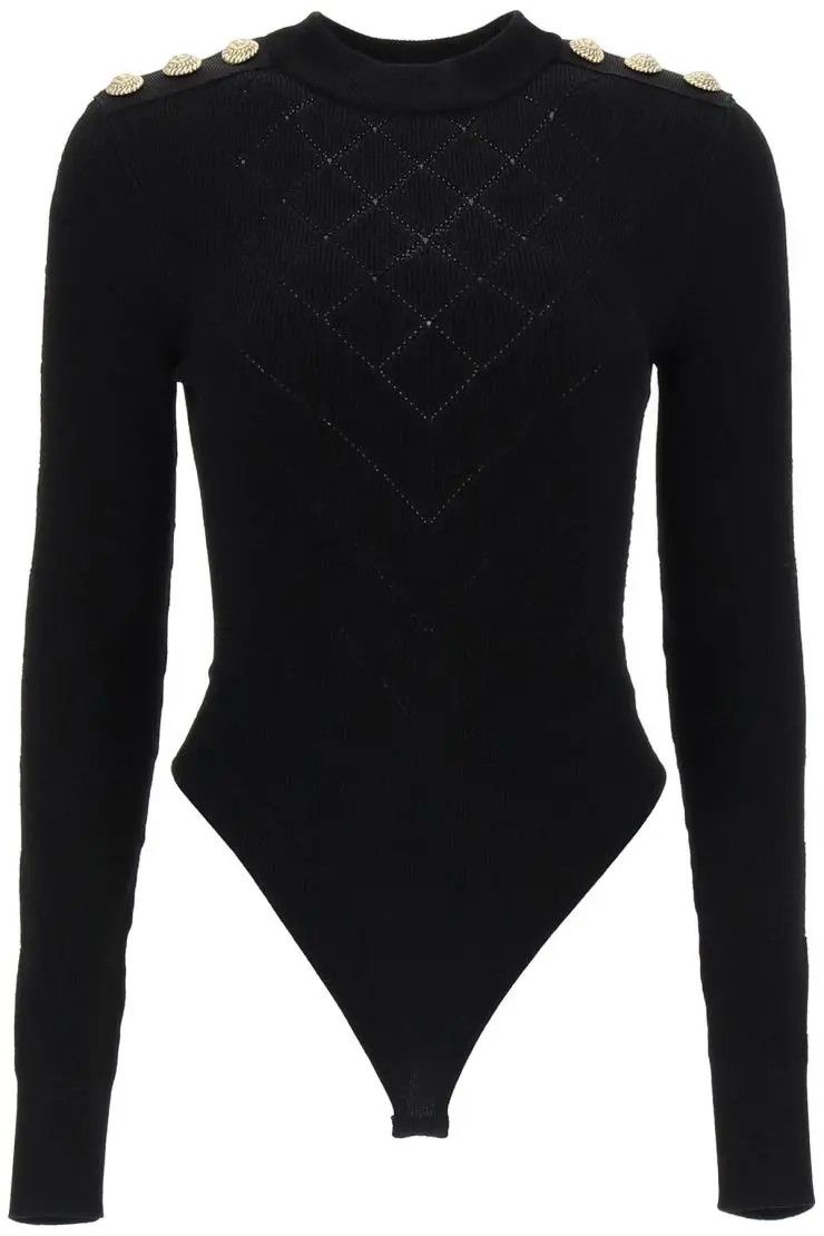 image of Balmain O1S22I1N0424 Knitted Bodysuit In Black, Women's (Size XS)