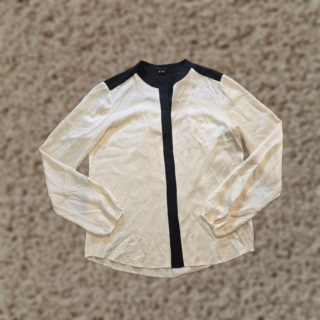 Theory Theory Blouse Womens Size M White Silk Colorblocked Long Sleeve Career Capsule Size M / US 6-8 / IT 42-44 - 1 Thumbnail