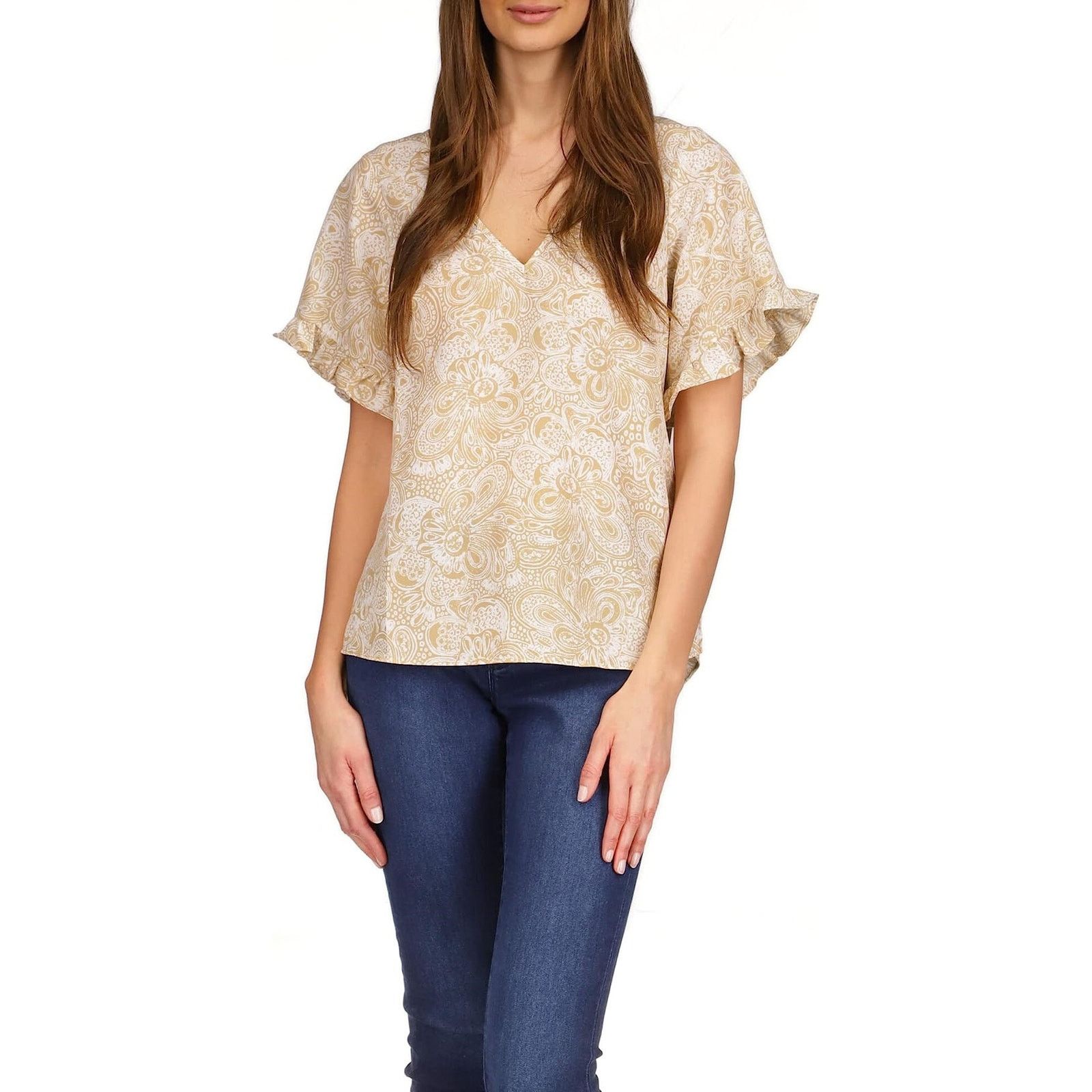 Michael Kors Michael Kors Women Beige Paisley Sleeve Casual Top Size S Size S / US 4 / IT 40 - 1 Thumbnail