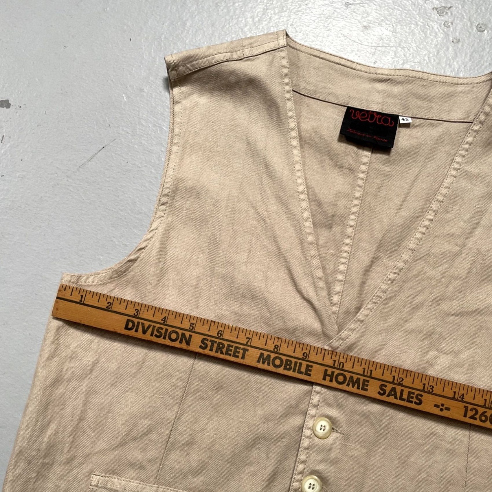 Vetra Vetra Vest Unisex Adults 42 Beige Twill Linen Blend Cinch Back Workwear France 50s Vintage Designer - Size US XS / EU 42 / 0 - 2 Thumbnail