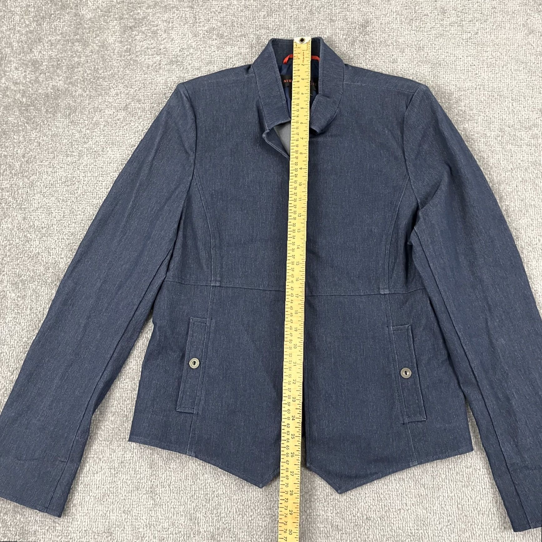 Vintage Nina Mclemore Jacket Blazer Women Size 10 Blue Chambray Stretch Denim Open Front Size L / US 10 / IT 46 - 3 Thumbnail