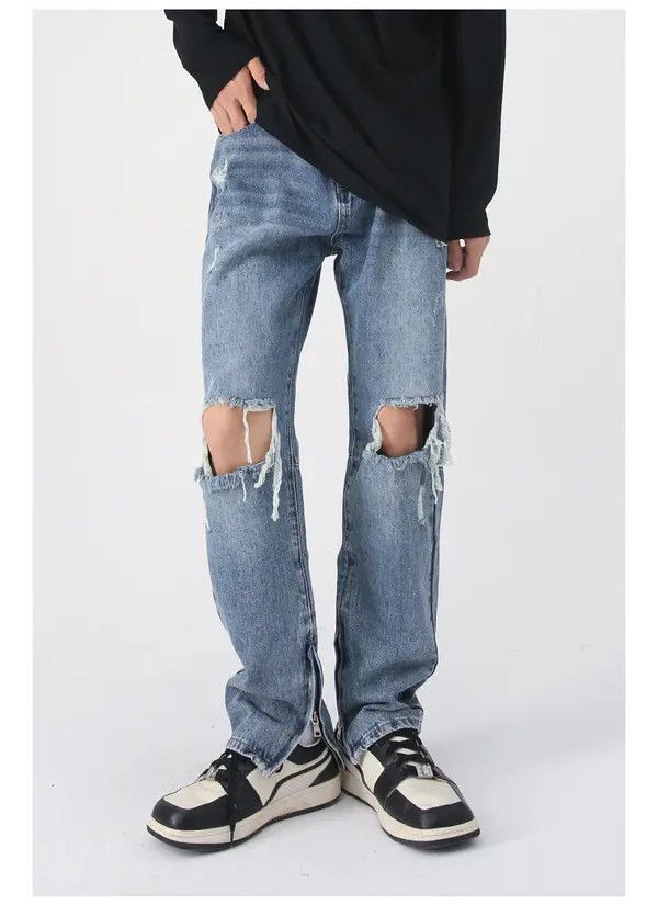 Japanese Brand VIBE High street retro zipper slit washed ripped jeans y2k Size US 34 / EU 50 - 1 Thumbnail
