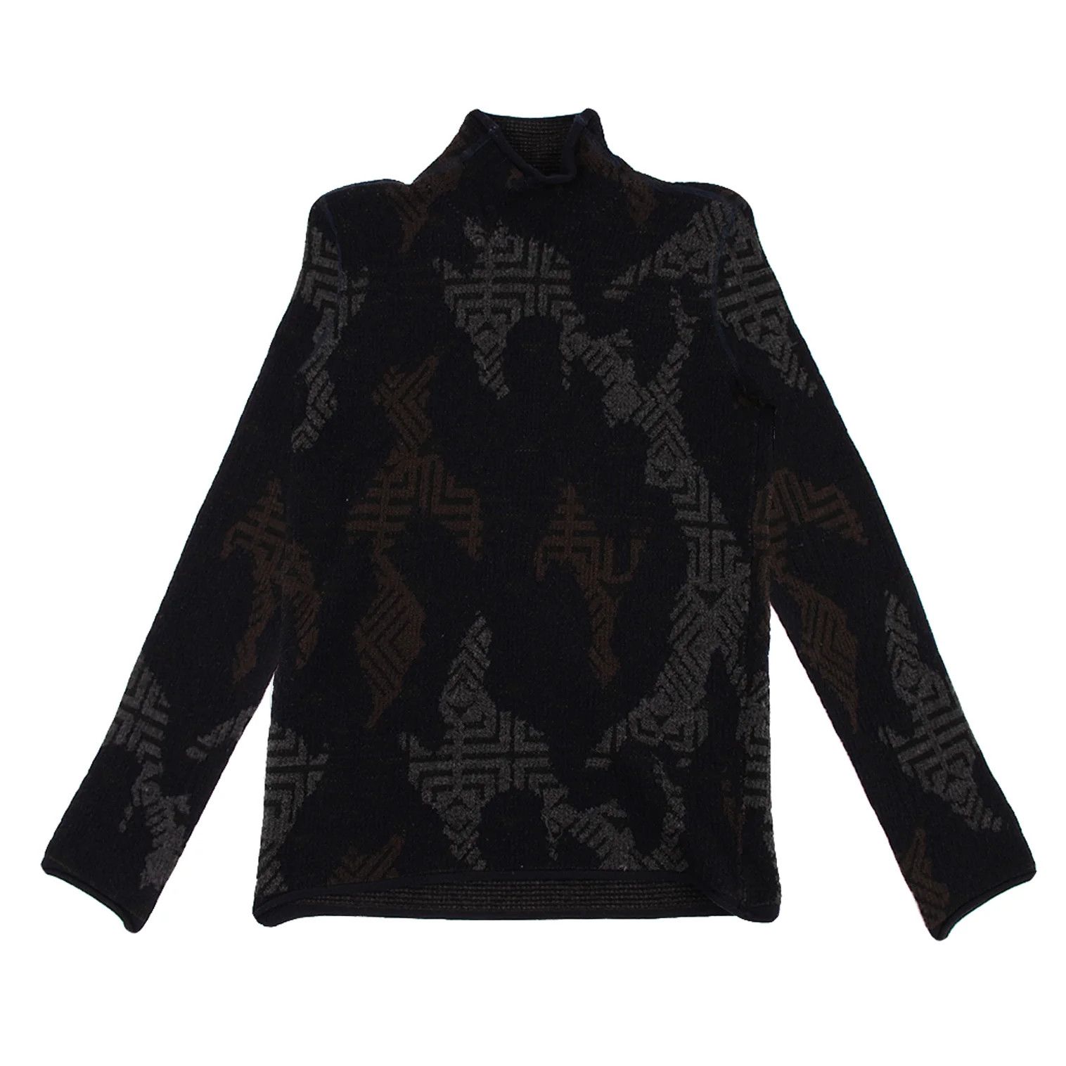 Armani Collezioni Geometric Jacquard Knit Top in Dark Tea Gray, Size 46 Size US XXS / EU 40 - 1 Thumbnail