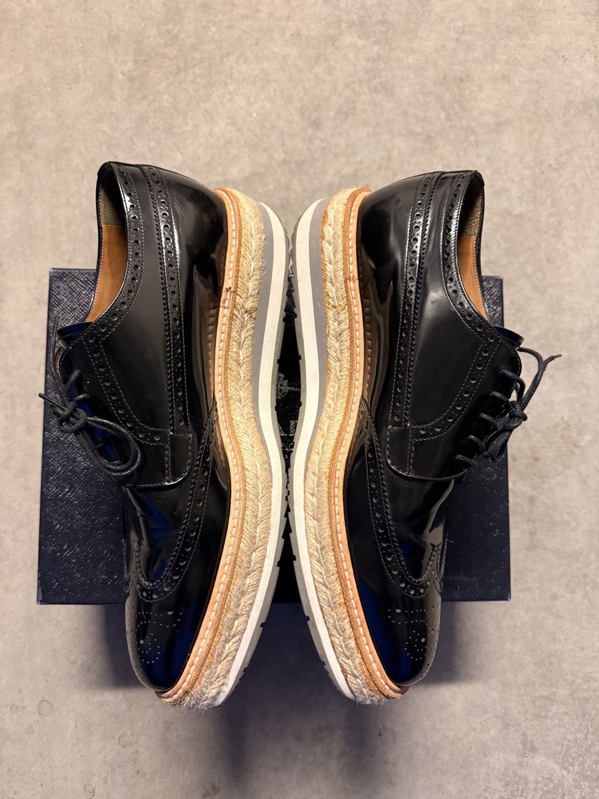 Prada Prada Leather Wingtip Brogue Espadrille Platform Derbys Size US 10.5 / EU 43-44 - 2 Thumbnail