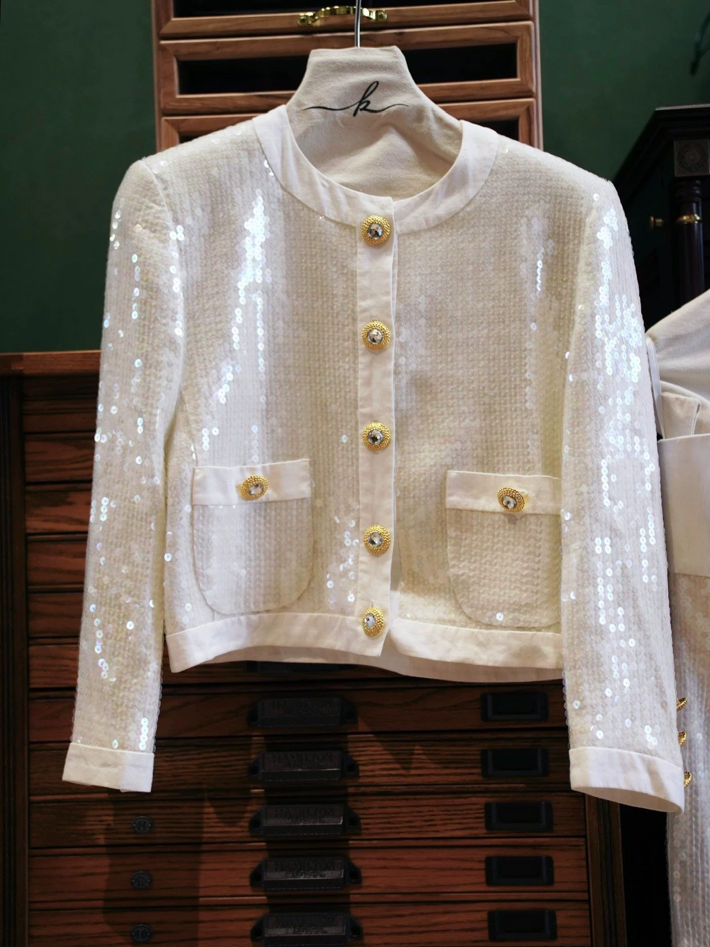 Escada Escada Vintage Cream Mermaid Sequin Jacket & Bustier Set Size S / US 4 / IT 40 - 4 Thumbnail