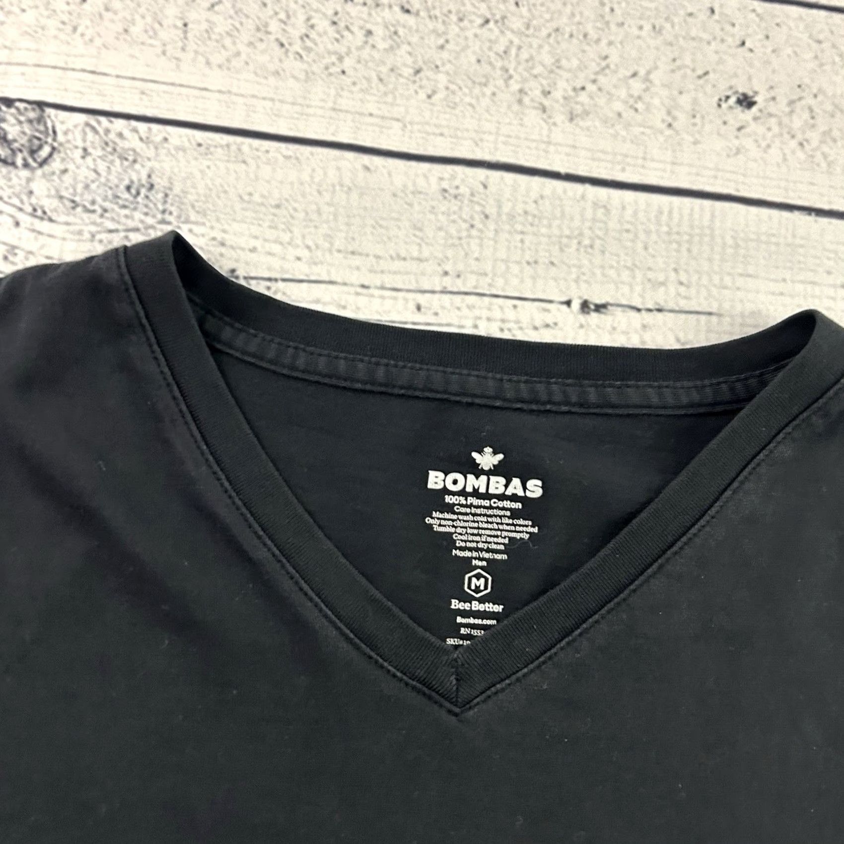Vintage Bombas Short Sleeve T-Shirt Black 100% Pima Cotton V-Neck Men's M Size US M / EU 48-50 / 2 - 2 Thumbnail