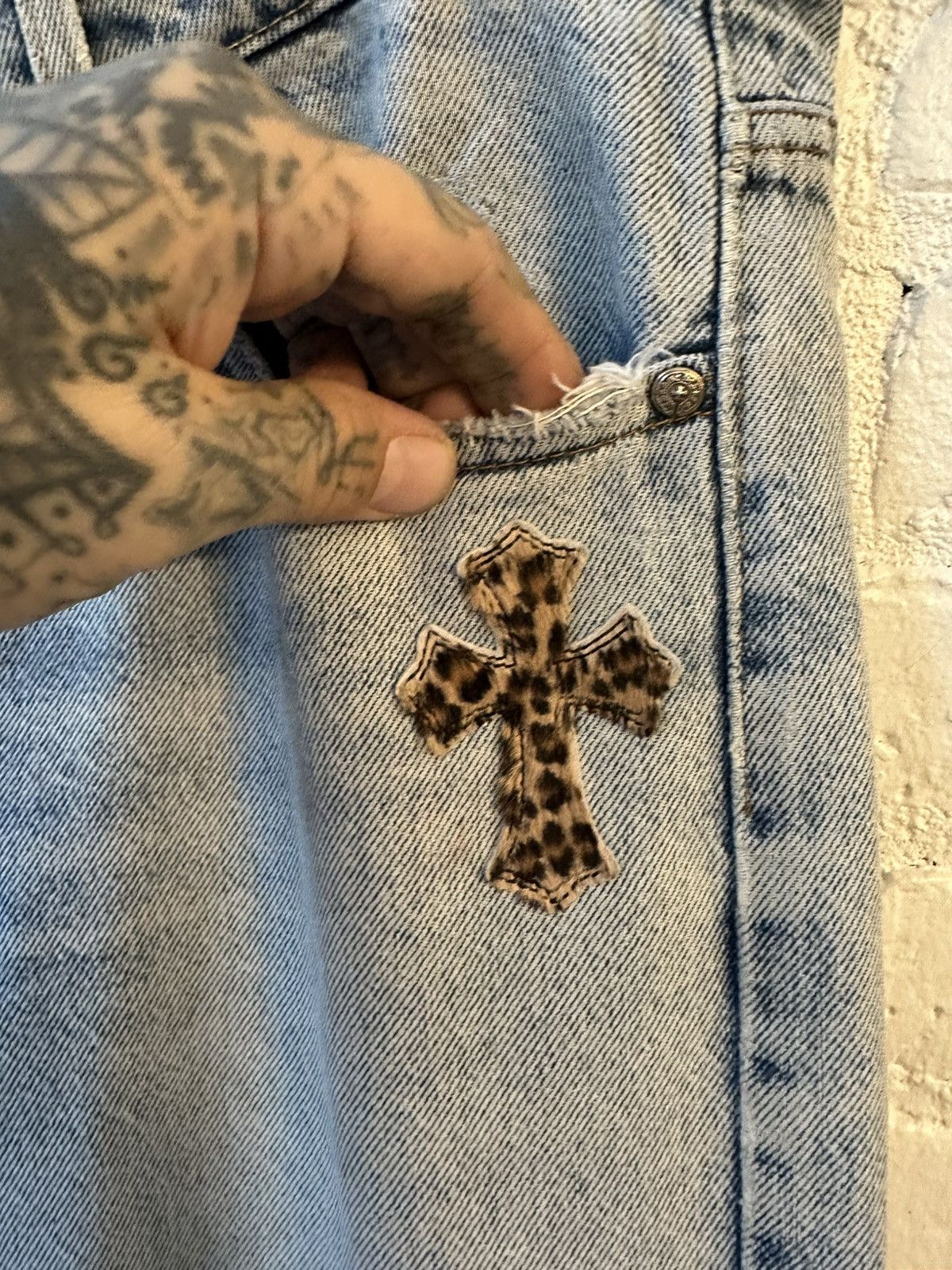 Chrome Hearts Chrome Hearts Chetah Leopard levi cross patch jeans blue Size US 34 / EU 50 - 5 Thumbnail
