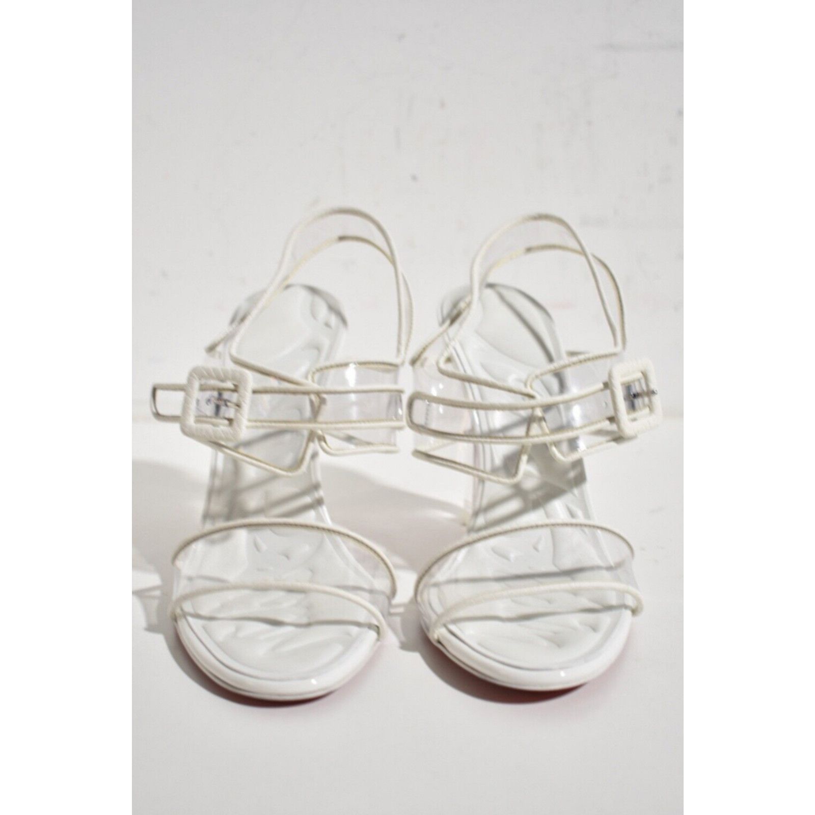 Christian Louboutin Loubi Duniss 100 White Clear PVC Strap Sandal Heel Pump 37 Size US 7 / IT 37 - 5 Thumbnail