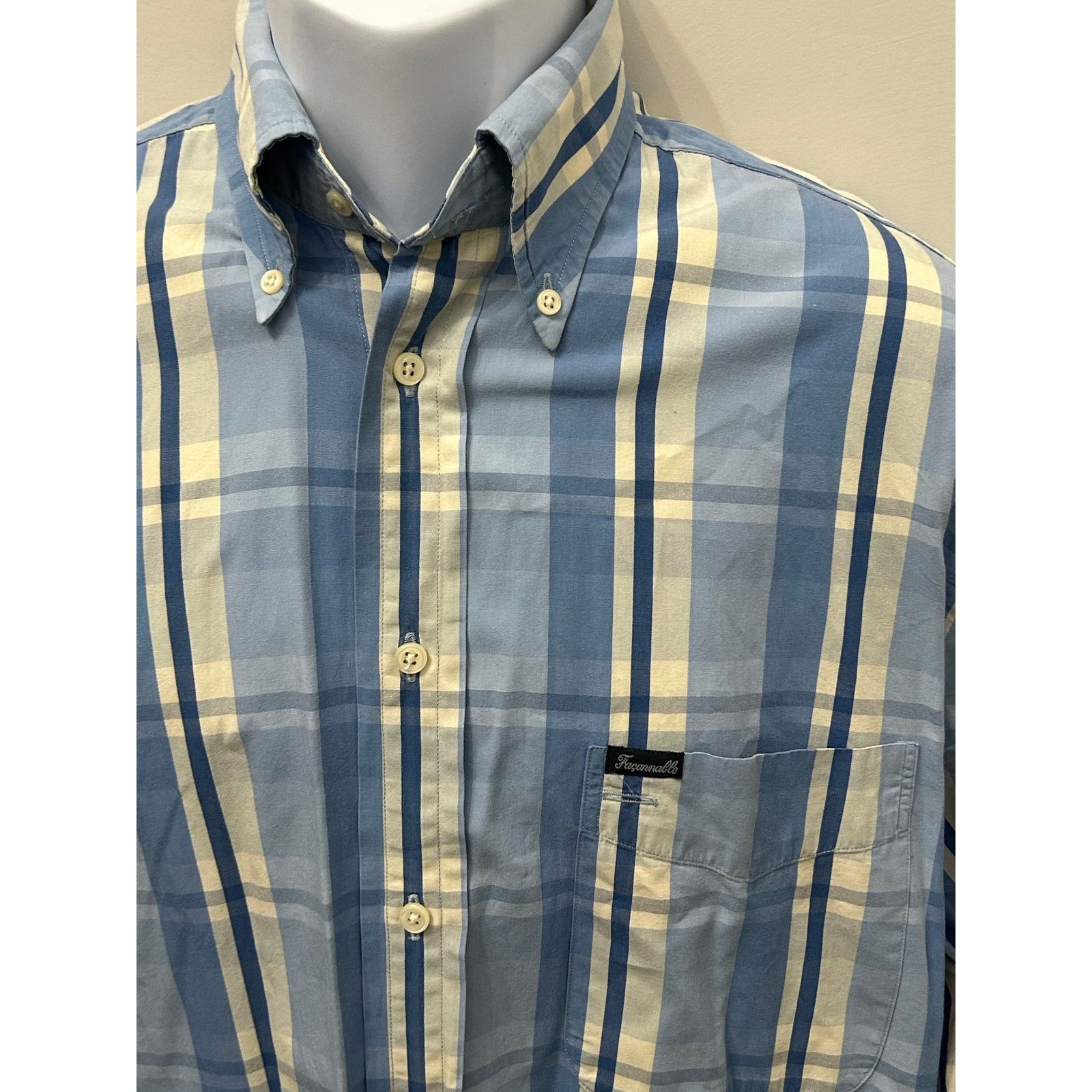 Faconnable Faconnable Vintage Blue Beige Plaid Shirt M France Size US M / EU 48-50 / 2 - 3 Thumbnail