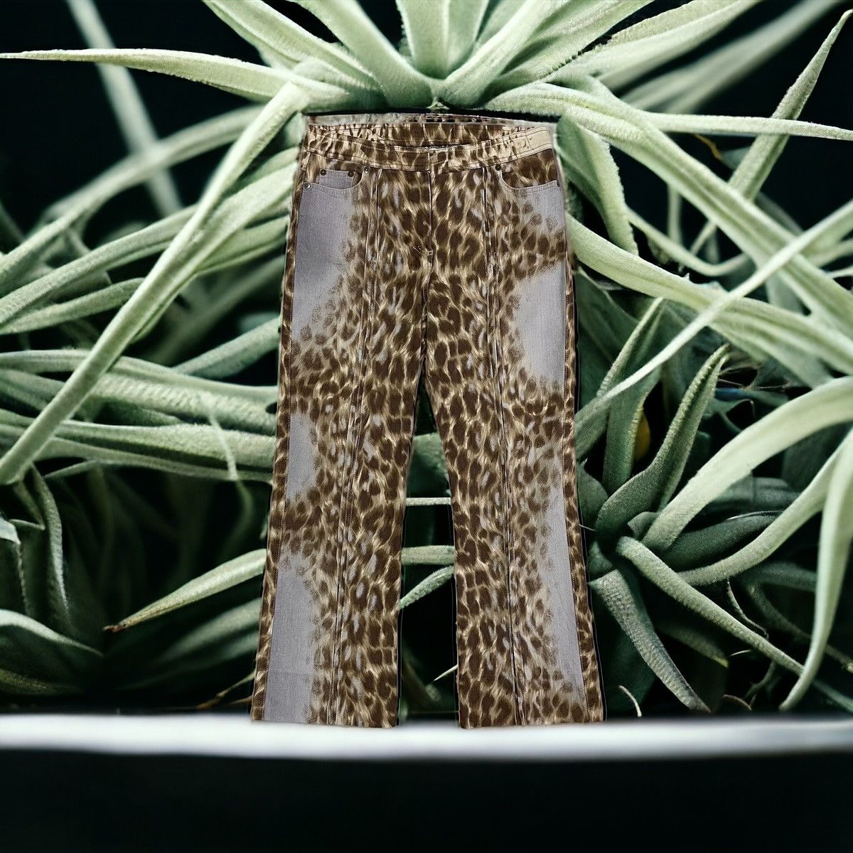 image of Archival Clothing x Le Grande Bleu L G B real 3D Pattern Cheetah Flare Designer Pants in Beige (Siz