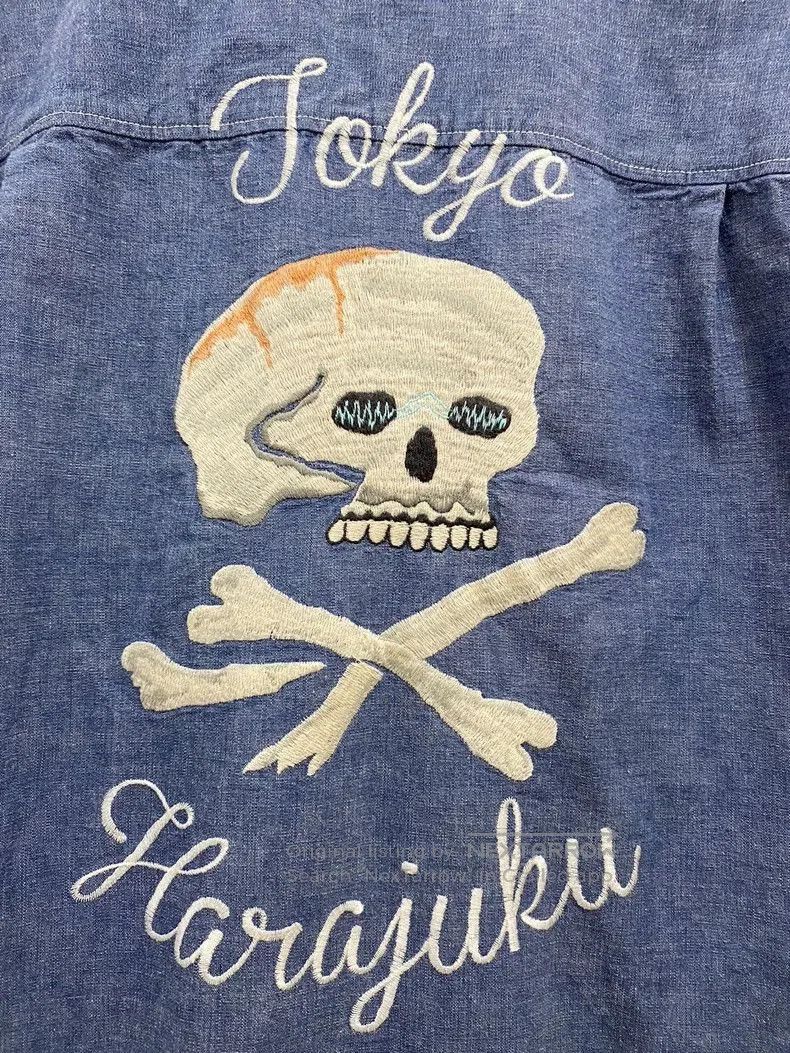 Neighborhood NEIGHBORHOOD Chambray Skull Embroidered LS Shirt. Size US XL / EU 56 / 4 - 4 Thumbnail