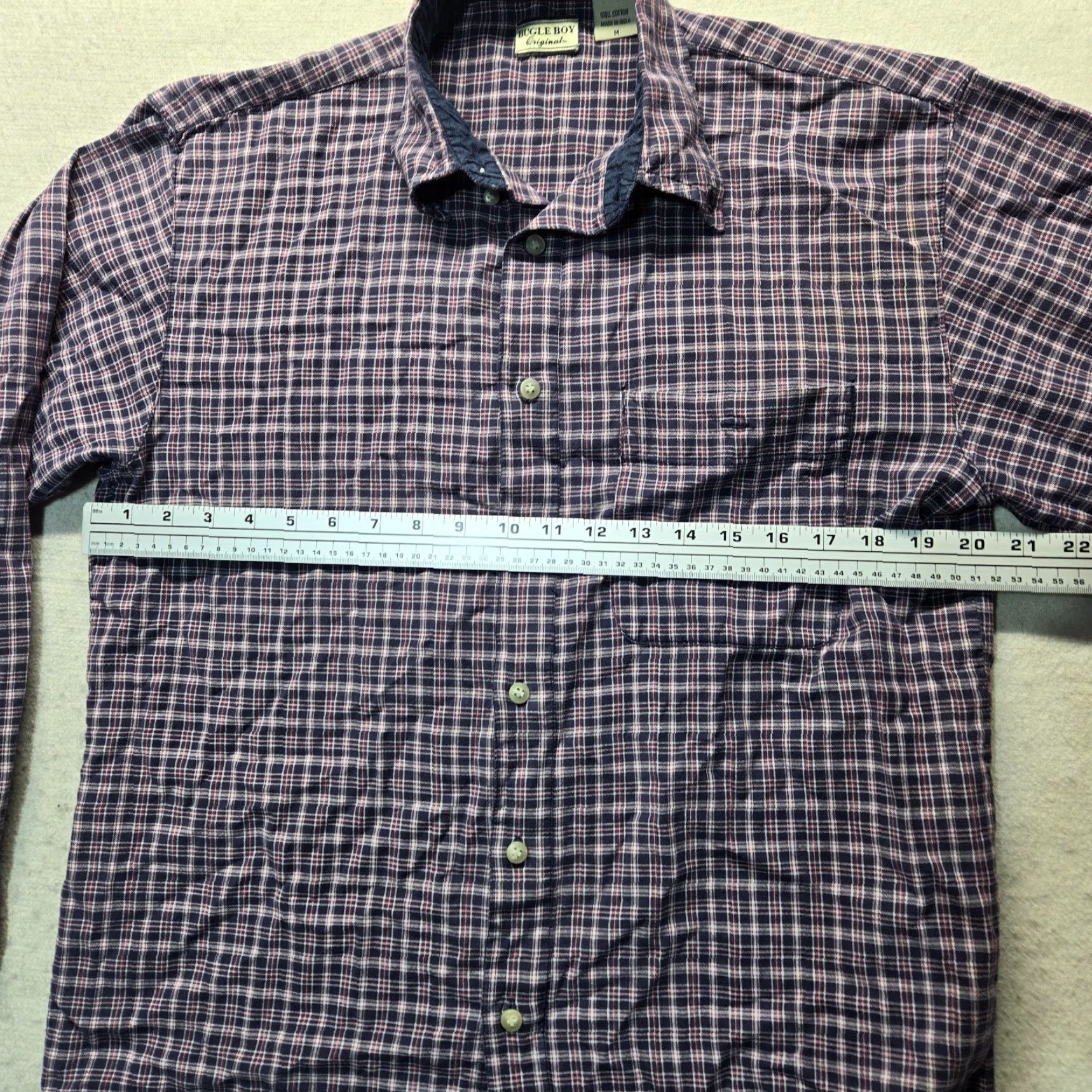 Bugle Boy Bugle Boy Dress Shirt Men Adult M Medium Blue Purple Checkered Regular Fit Shirt Size 40R - 4 Thumbnail