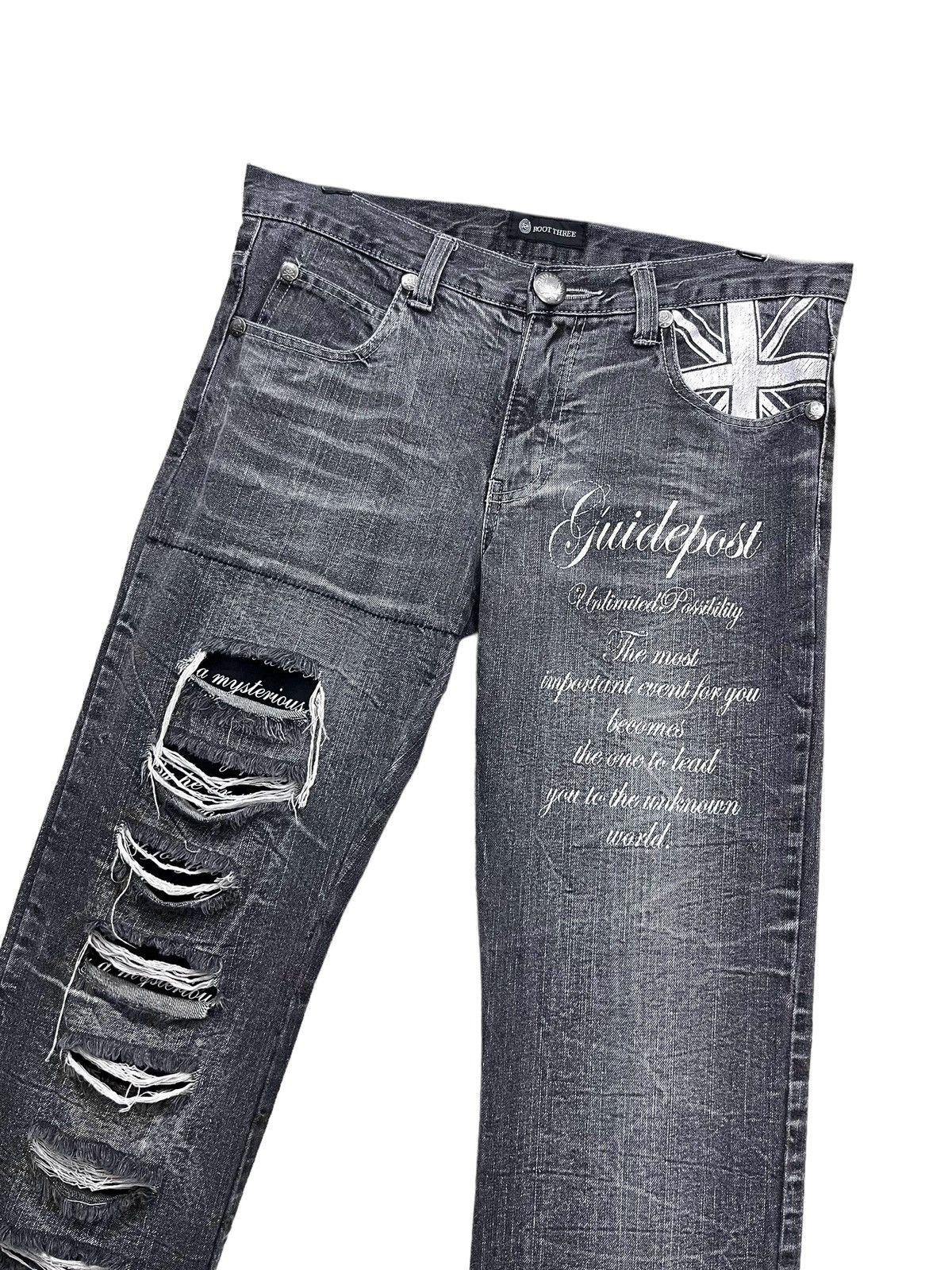 Roots ROOTTHREE Embossed SKULL BONES Grunge Ripped Punk Union Jack Size 31" - 2 Thumbnail