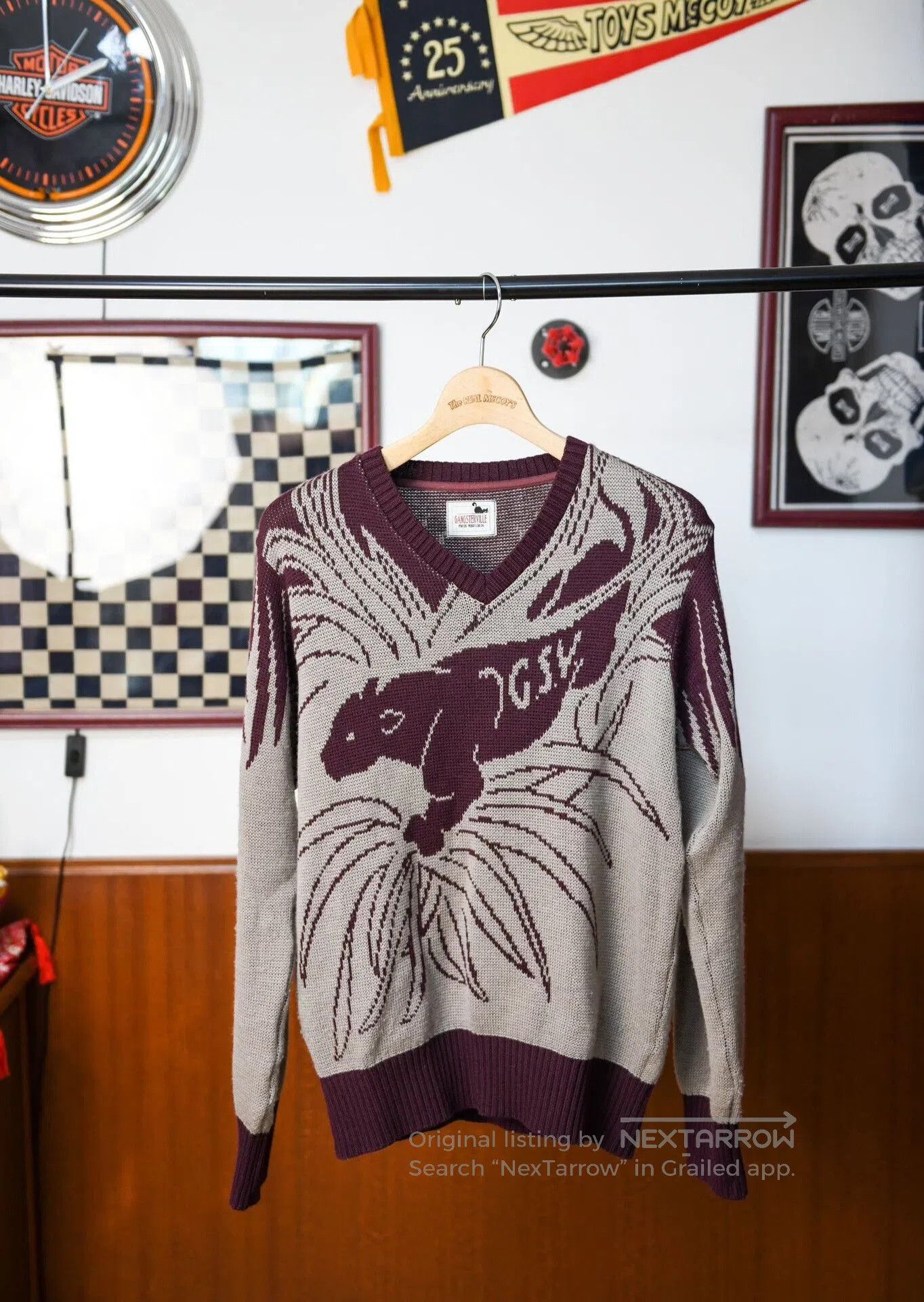 Gangster Doodles Gangsterville Knit Sweater in Maroon. Size US M / EU 48-50 / 2 - 1 Thumbnail