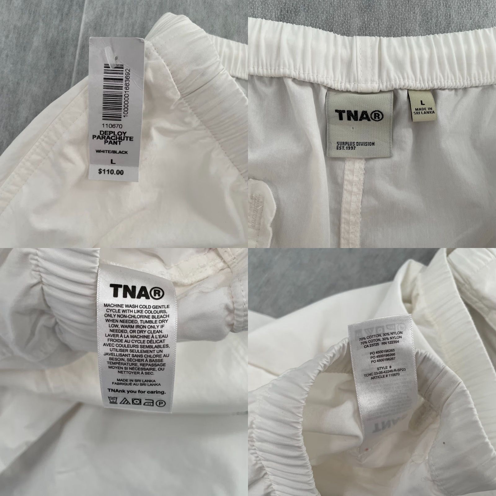 Aritzia VINTAGE Aritzia TNA Parachute Pants Womens Large White Casual Baggie Joggers 90s Ladies L Size 36" / US 14 / IT 50 - 8 Thumbnail