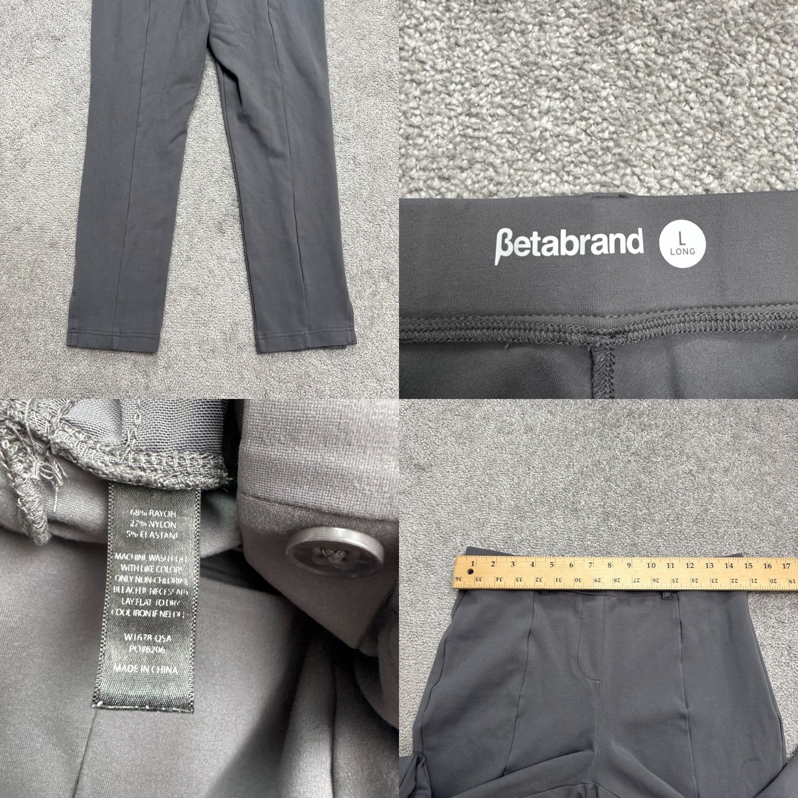 Vintage Betabrand Stretch Dress Pants Women Large Long Charcoal Gray Knit Size 36" / US 14 / IT 50 - 8 Thumbnail