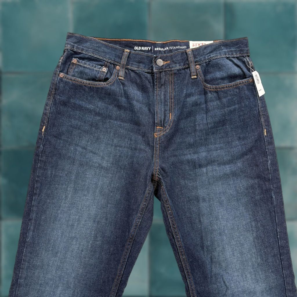 Old Navy Old Navy Jeans Mens 33x32 Regular Standard Fit Blue Dark Wash Denim Tapered NWT Size US 33 - 1 Thumbnail