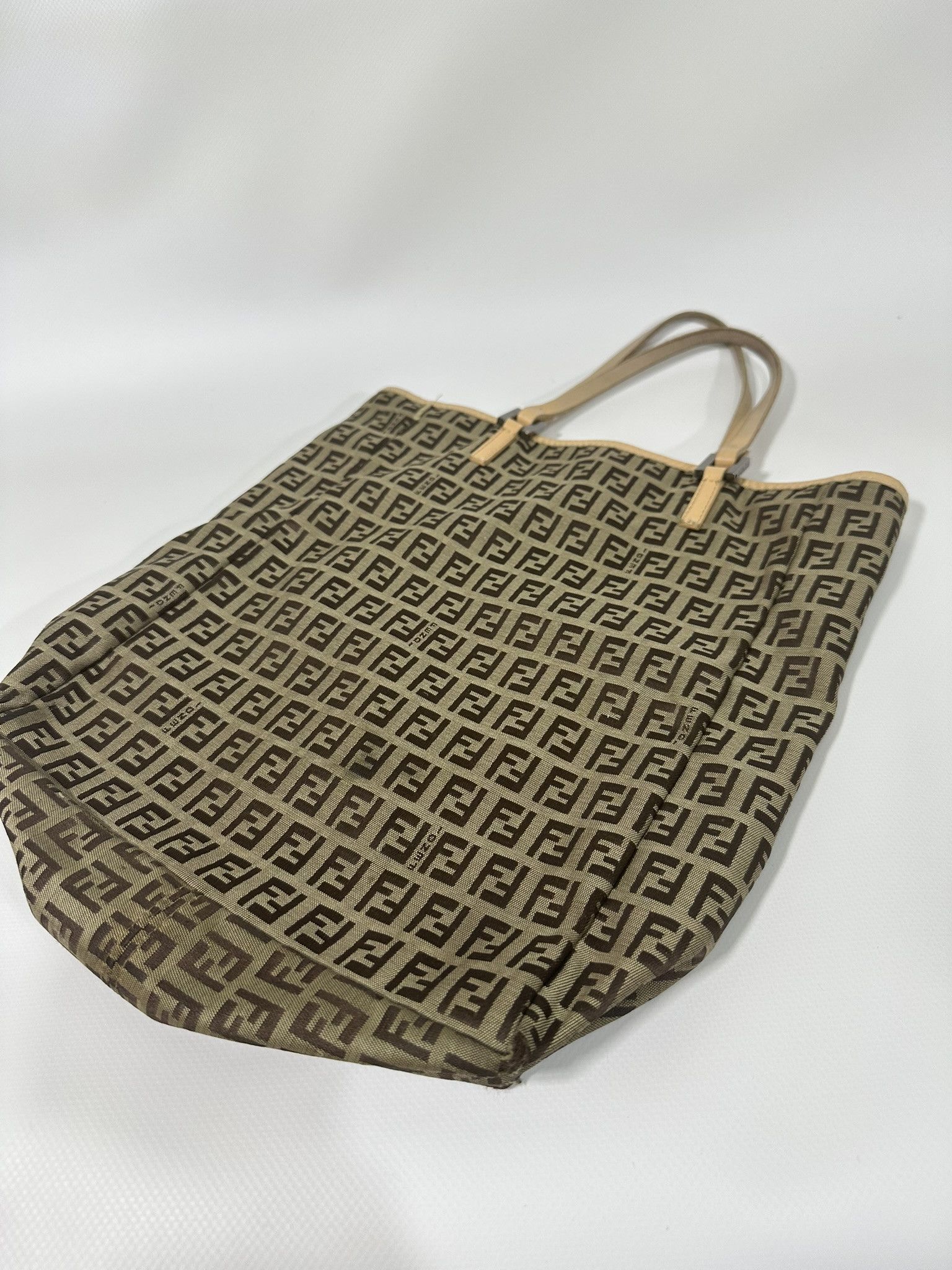 Fendi Fendi Zucchino Tote Bag Vintage FF Monogram Logo Cloth Beige Size ONE SIZE - 3 Thumbnail