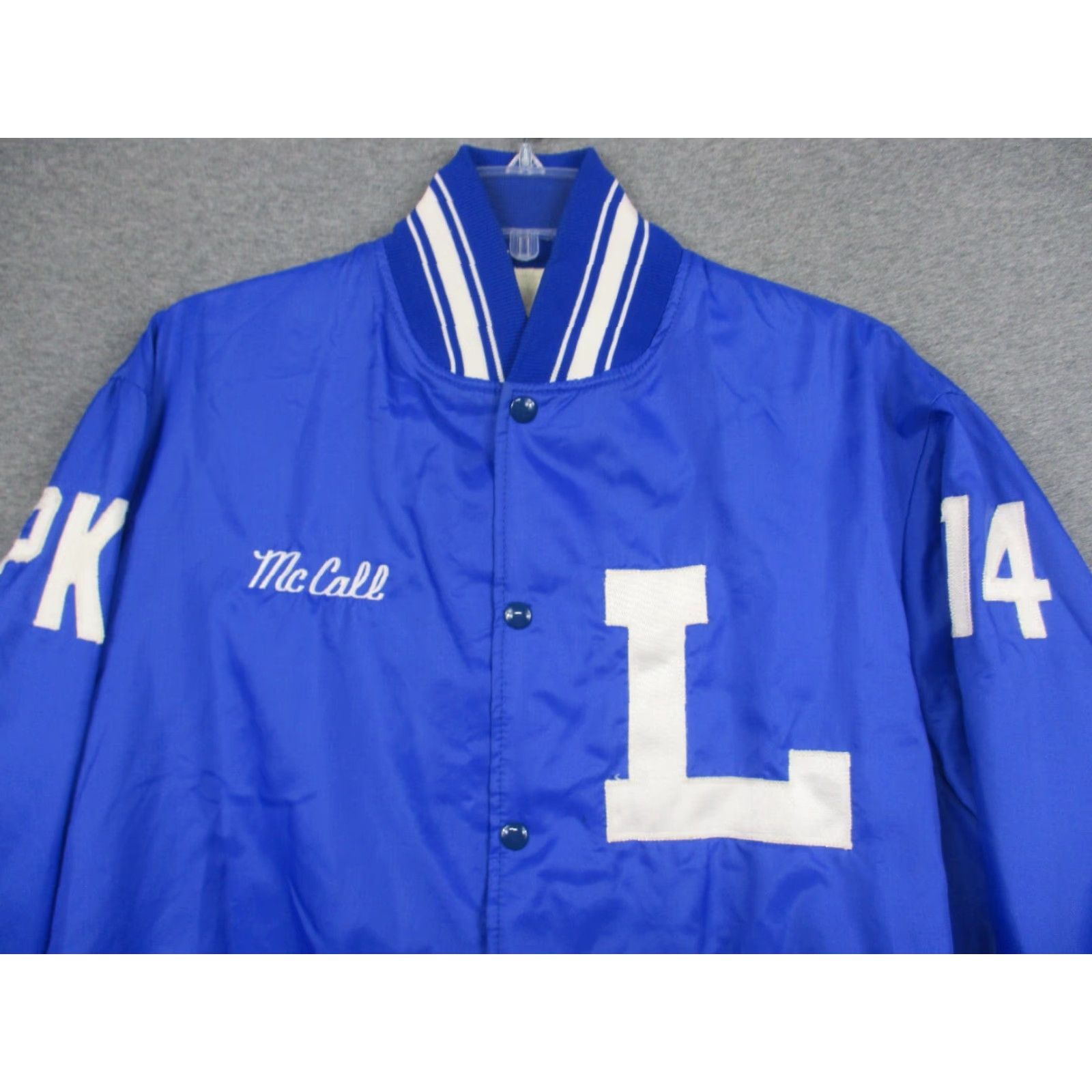 Vintage VINTAGE Trophy Jackets Varsity Bomber Jacket Blue Nylon McCall Jacket Mens L Blue Nylon Solid Pattern College Theme Basketball Size US L / EU 52-54 / 3 - 3 Thumbnail