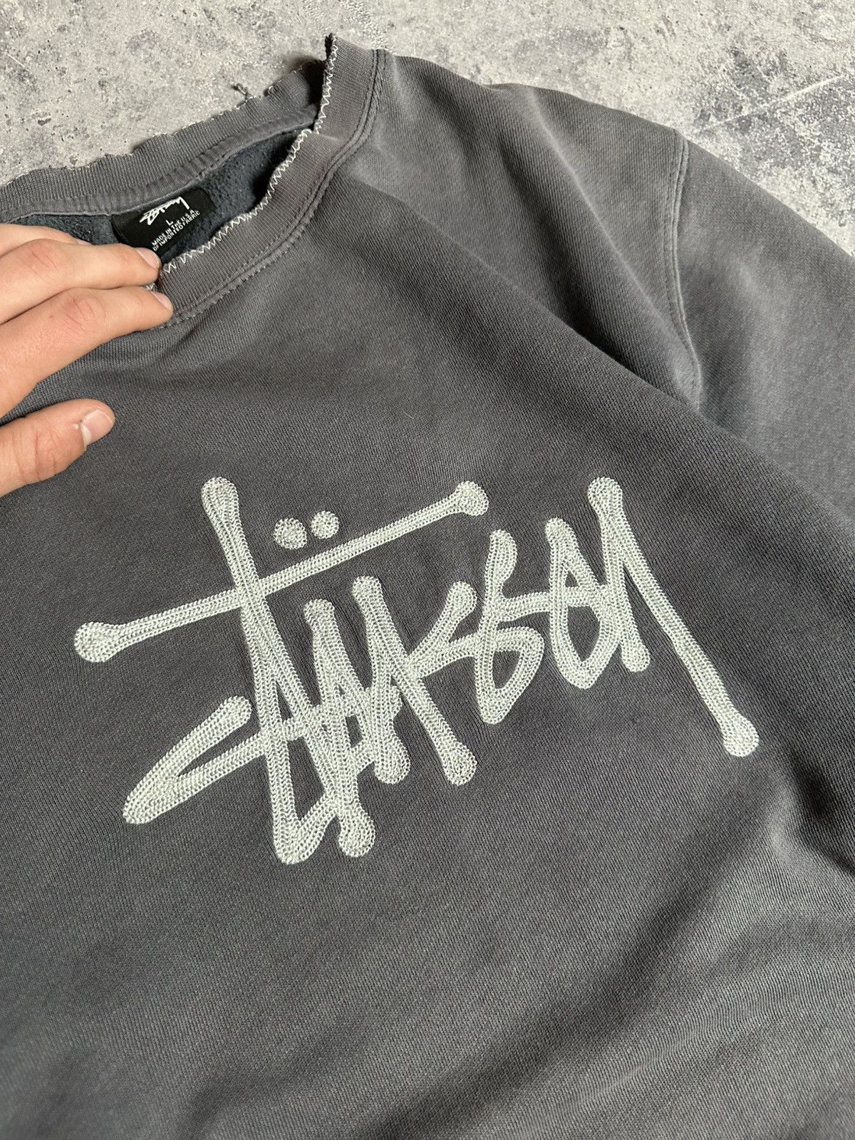 Stussy Y2K Made in USA Stussy Crewneck Pullover Logo Grey Size US L / EU 52-54 / 3 - 5 Thumbnail