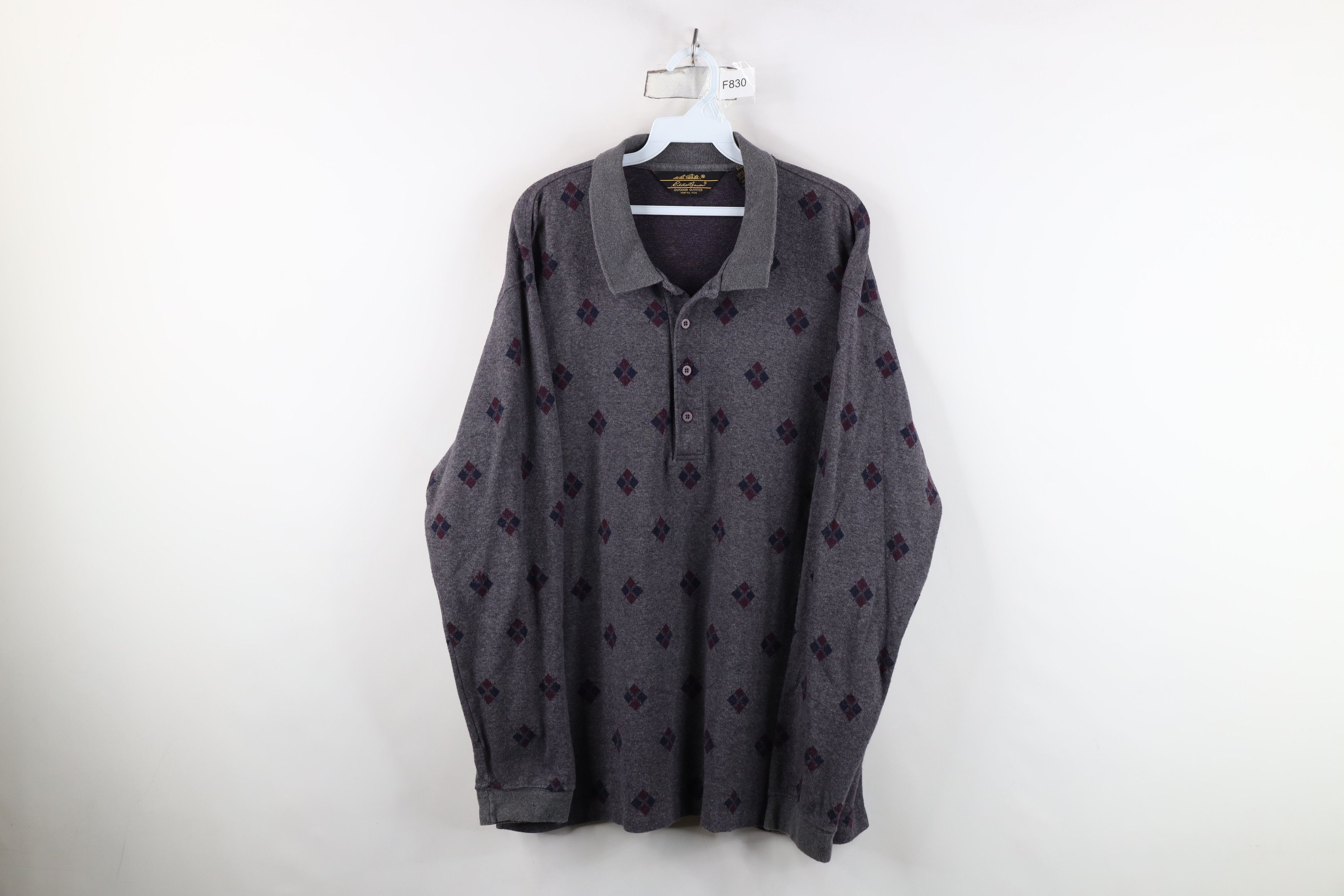 Eddie Bauer Vintage 90s Eddie Bauer Argyle Knit Long Sleeve Polo USA Size US L / EU 52-54 / 3 - 1 Thumbnail