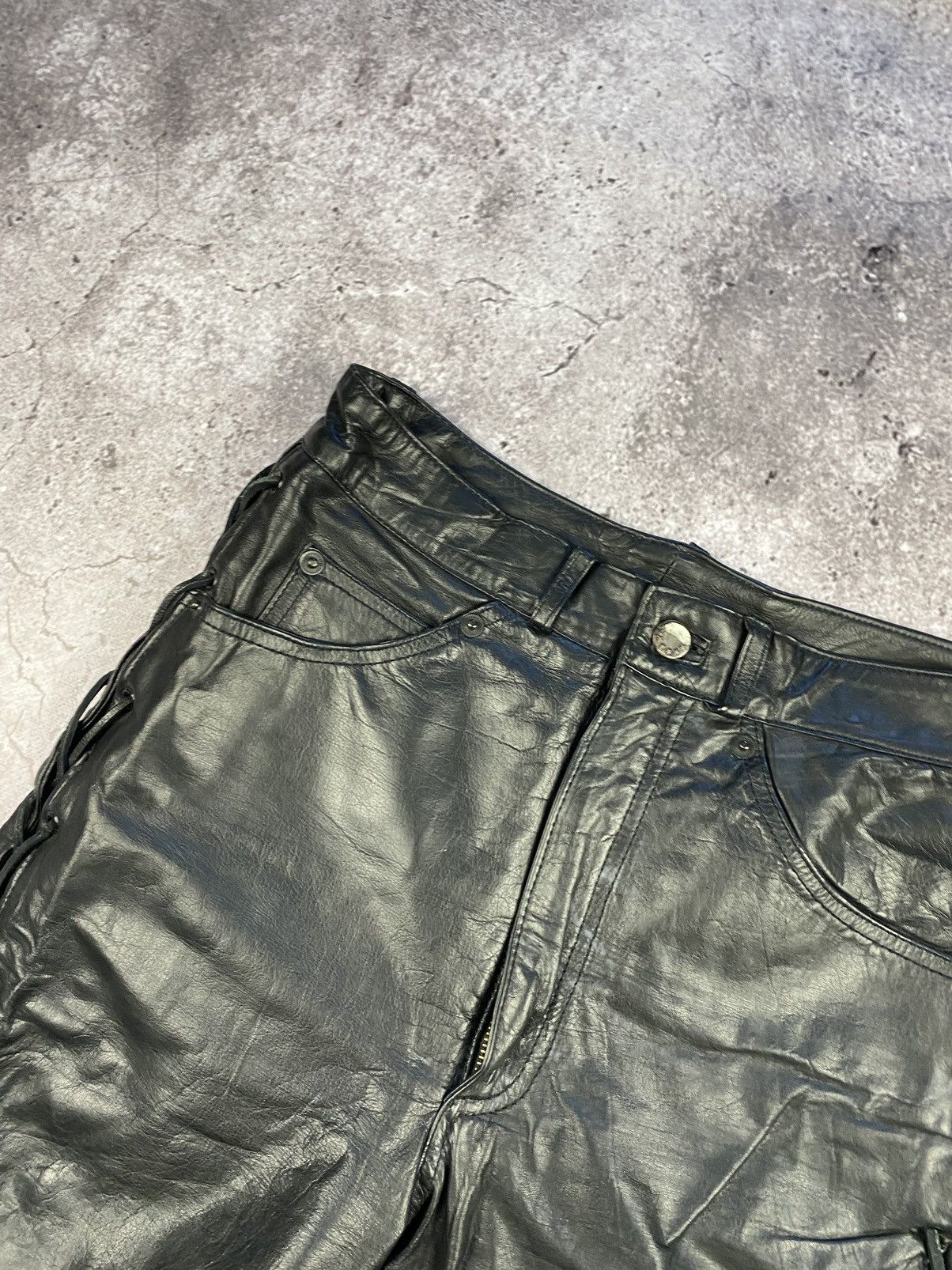 Leather × Vintage Mens Polo Leather Pants Japanese brand stripes motorcycle Size US 30 / EU 46 - 5 Thumbnail