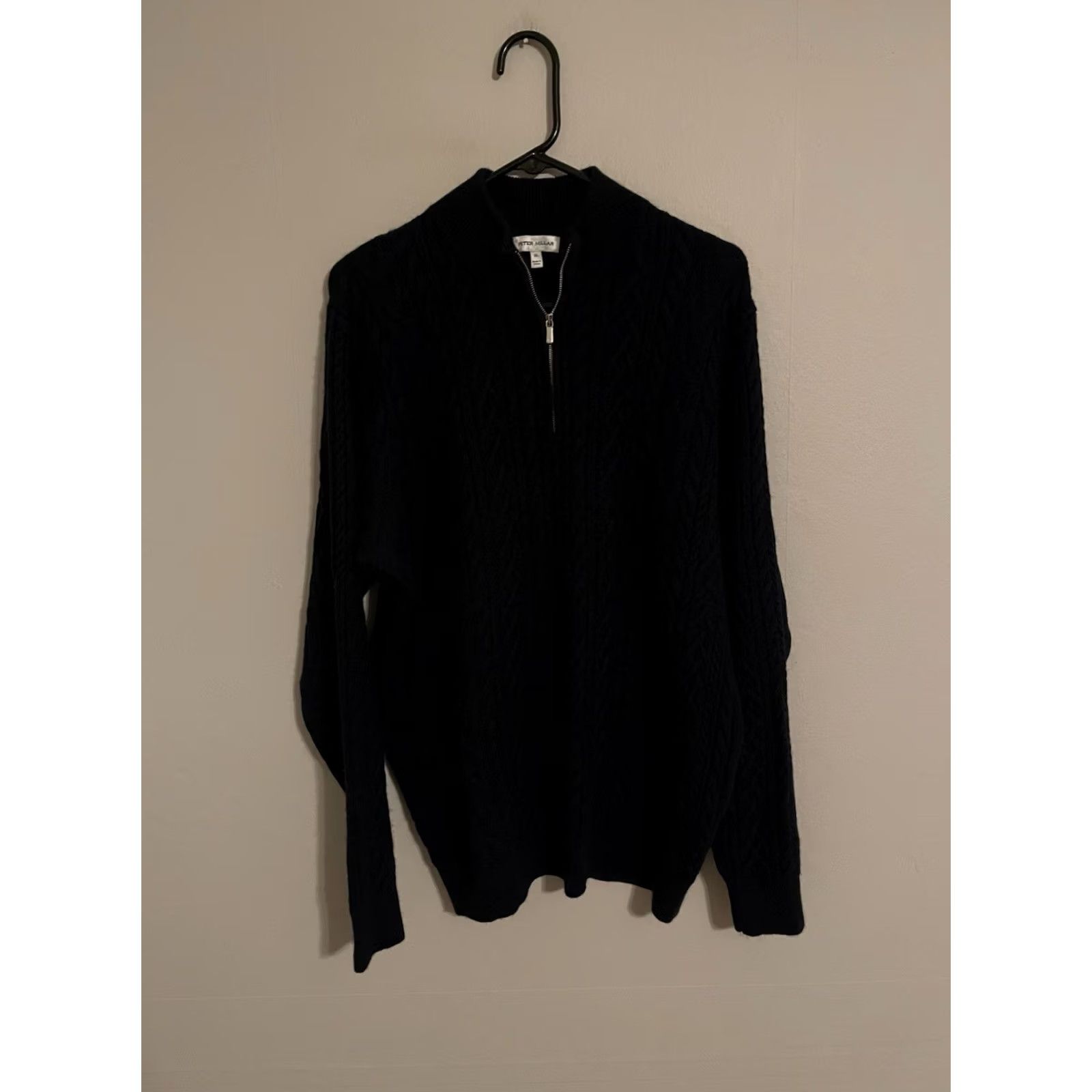 Peter Millar Peter Millar Sweater Quarter-Zip Crescent Ridge Cable Navy Blue Mens XLarge Size US XL / EU 56 / 4 - 2 Thumbnail