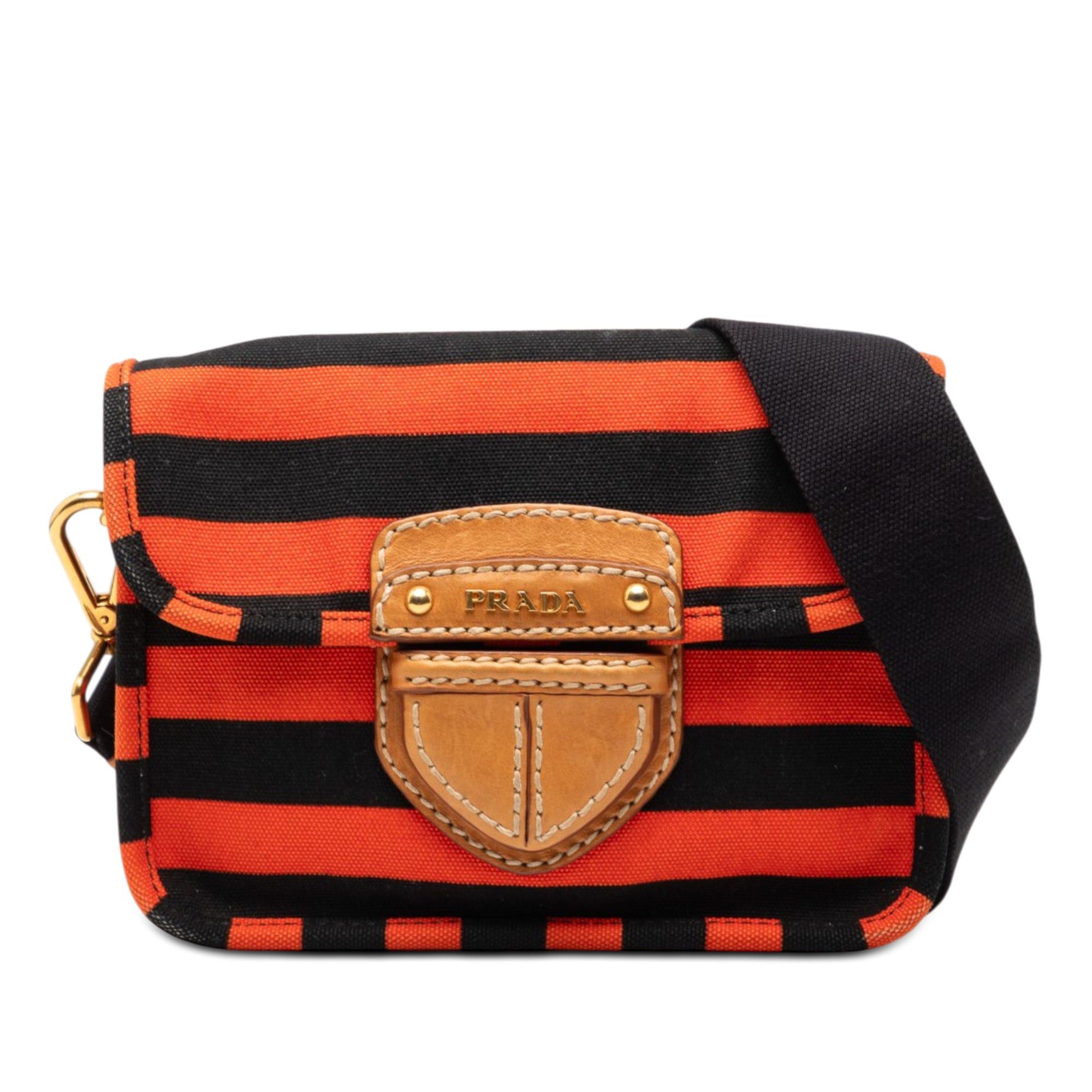 Prada Canvas Canapa Righe Striped Messenger Bag Size ONE SIZE - 1 Thumbnail
