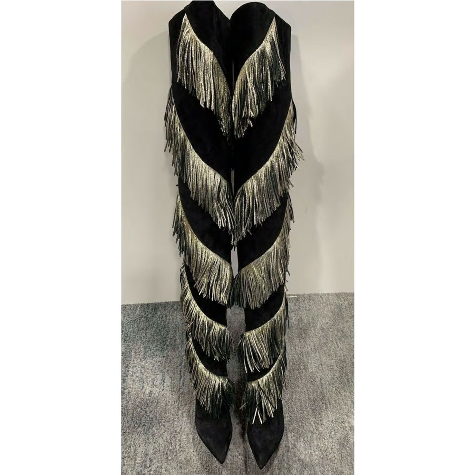 Christian Louboutin Christian Louboutin Bolcheva 120 Black Gold Fring Thigh High Size US 10.5 / IT 40.5 - 8 Thumbnail