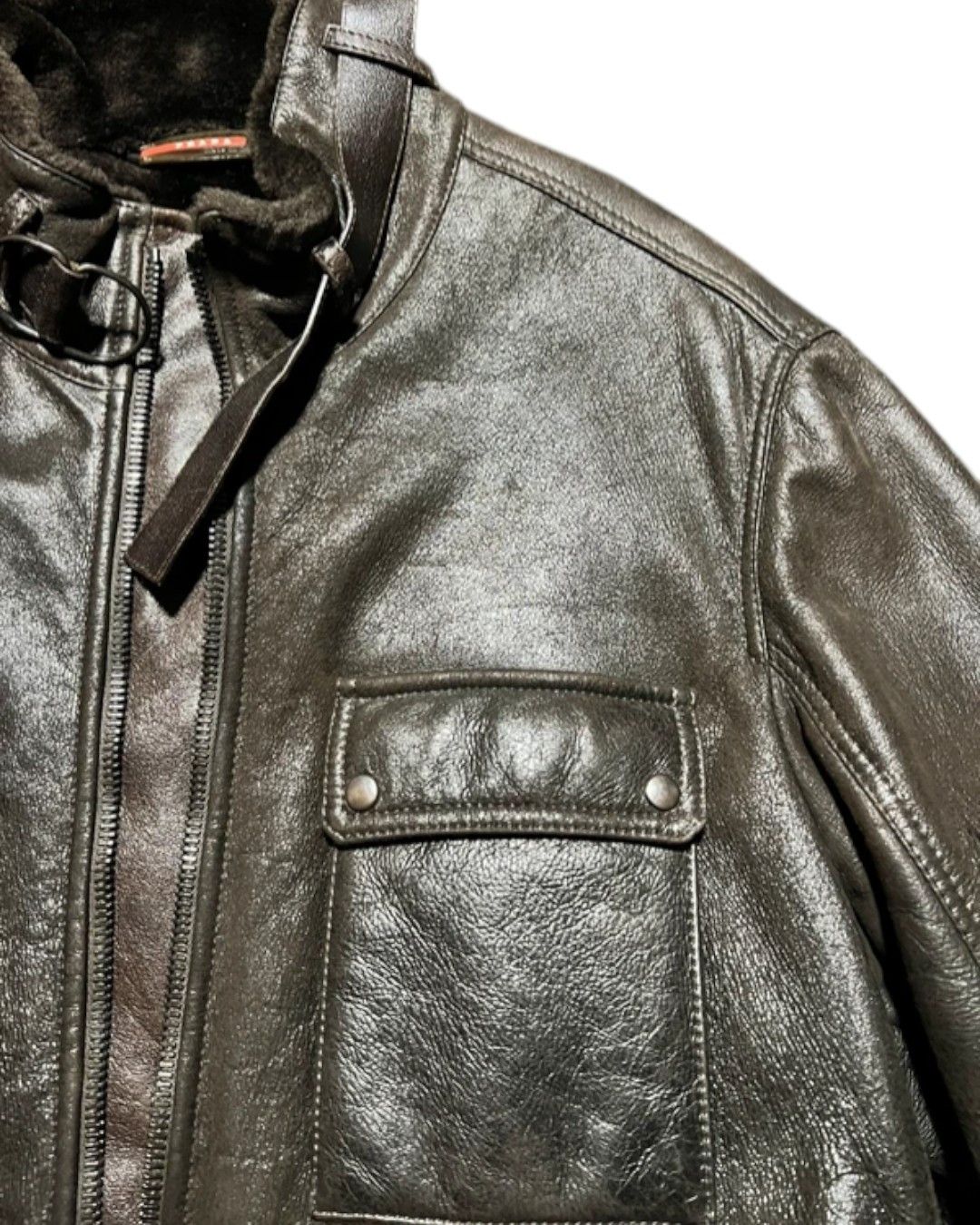 Prada PRADA SPORT SHEARLING LEATHER BELTED BIKER COAT JACKET Size US L / EU 52-54 / 3 - 3 Thumbnail