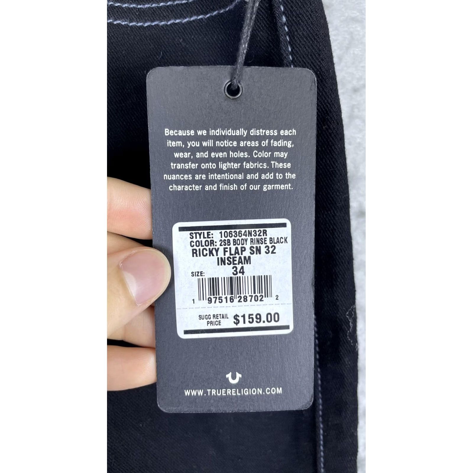 True Religion True Religion Ricky Black Jeans Mens 34x32 Relaxed Straight Denim Pants Ricky Relaxed Straight | Denim | 34 | Black | Mens Jeans Size US 34 / EU 50 - 3 Thumbnail