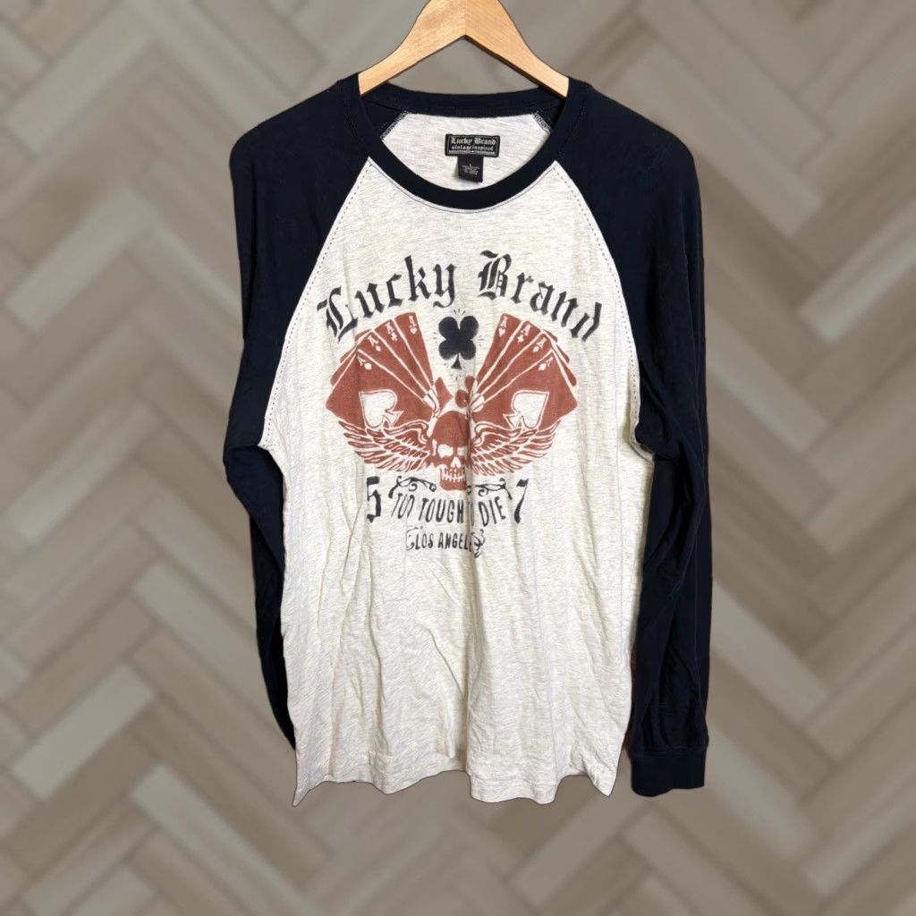 Lucky Brand Lucky Brand Raglan Shirt Mens Large Gray Black Too Tough To Die Classic Fit Size US L / EU 52-54 / 3 - 1 Thumbnail