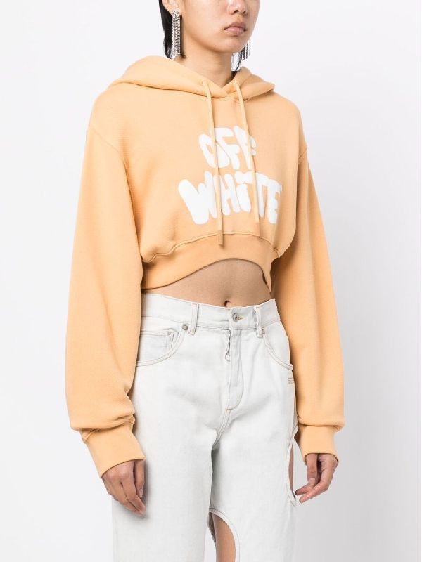 Off-White o1gr1nt0425 70S Type Logo Sup Crop Hoodie in Sand Size L / US 10 / IT 46 - 3 Thumbnail