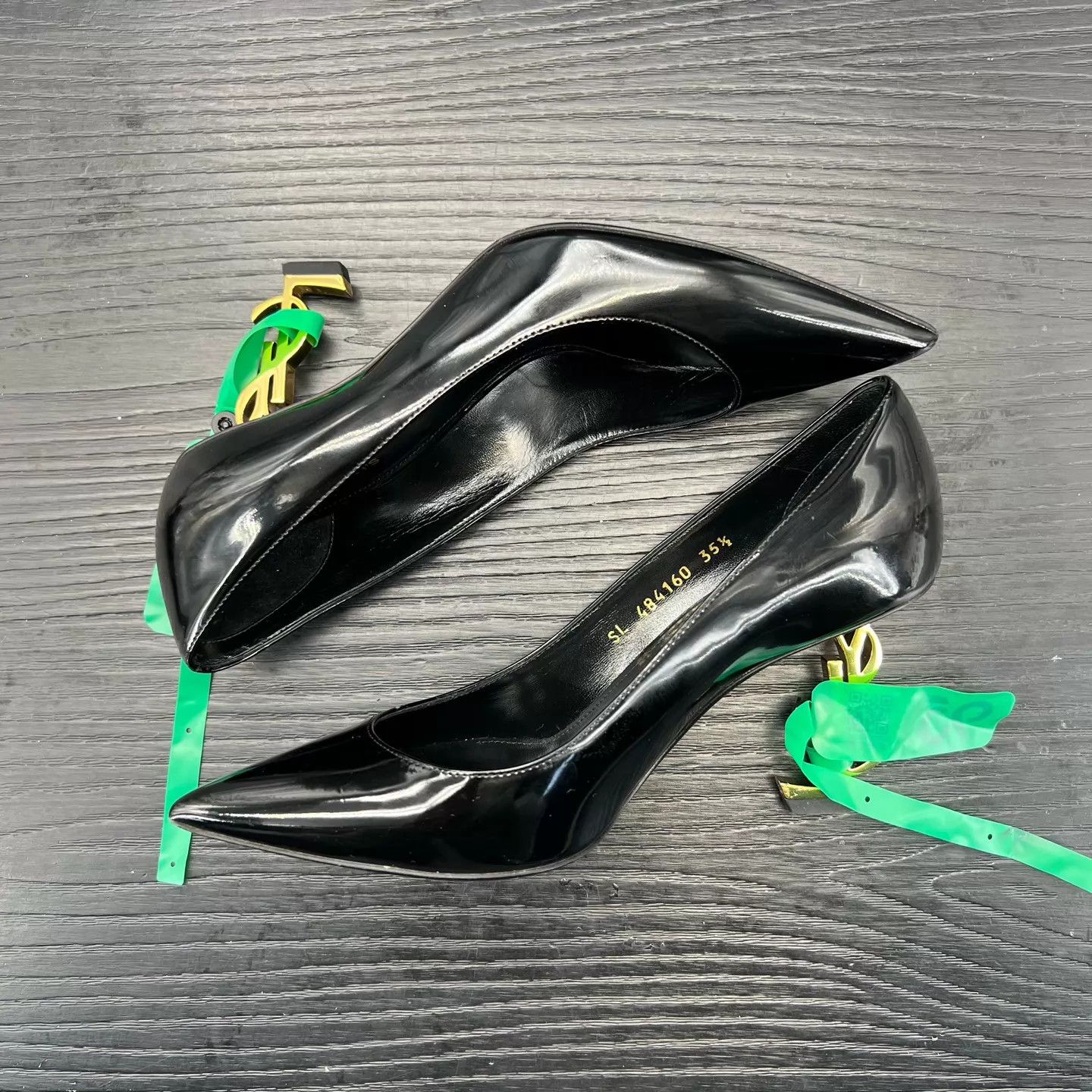 Yves Saint Laurent YSL Opyum Black & Gold Heels Women 35.5 Tried On Size US 5 / IT 35 - 2 Thumbnail