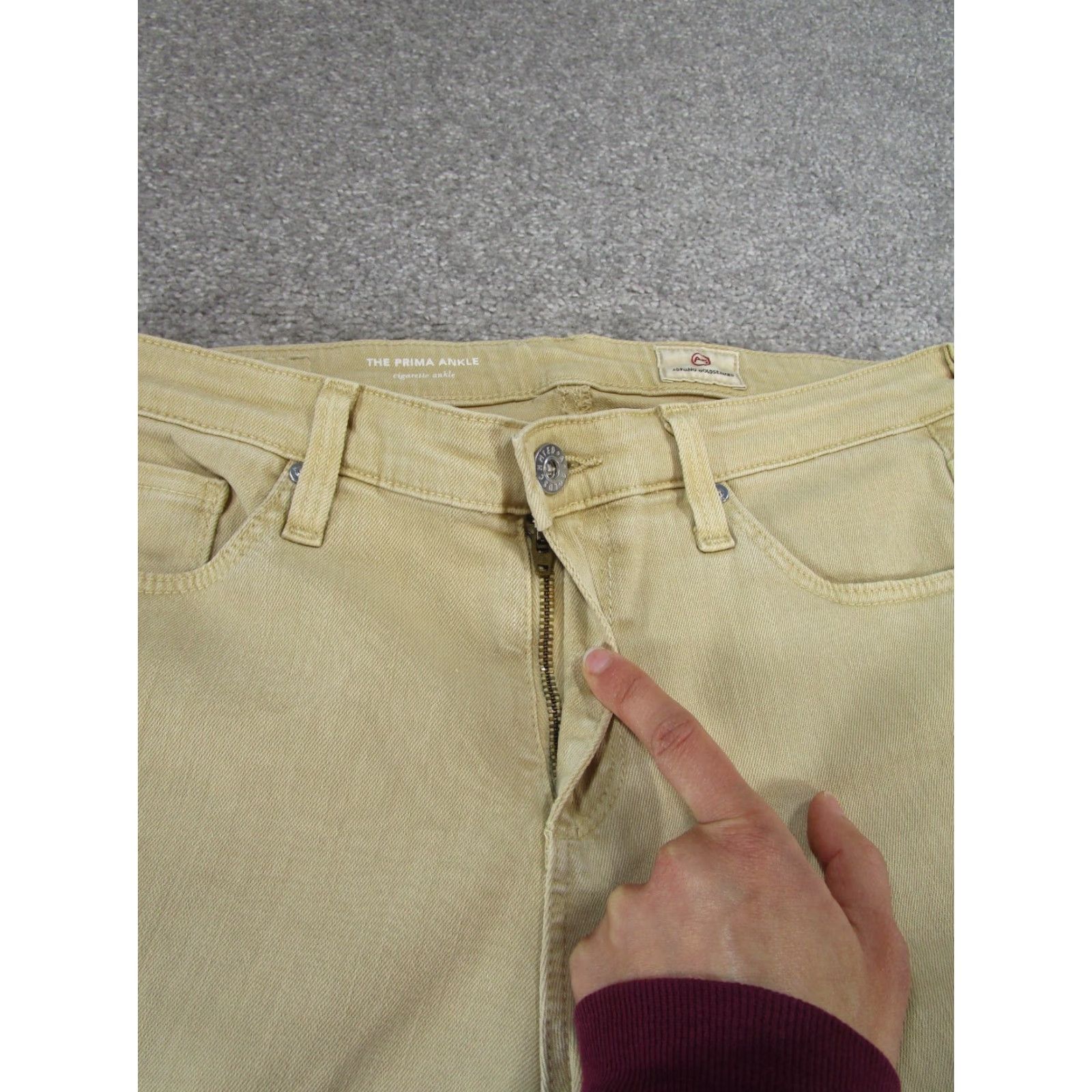 AG Jeans AG Adriano Goldschmied Women's 27 The Prima Ankle Jeans Beige Stretch Denim - Light Wash, Mid Rise, Zipper Accents, Stain Size 27" / US 4 / IT 40 - 4 Thumbnail